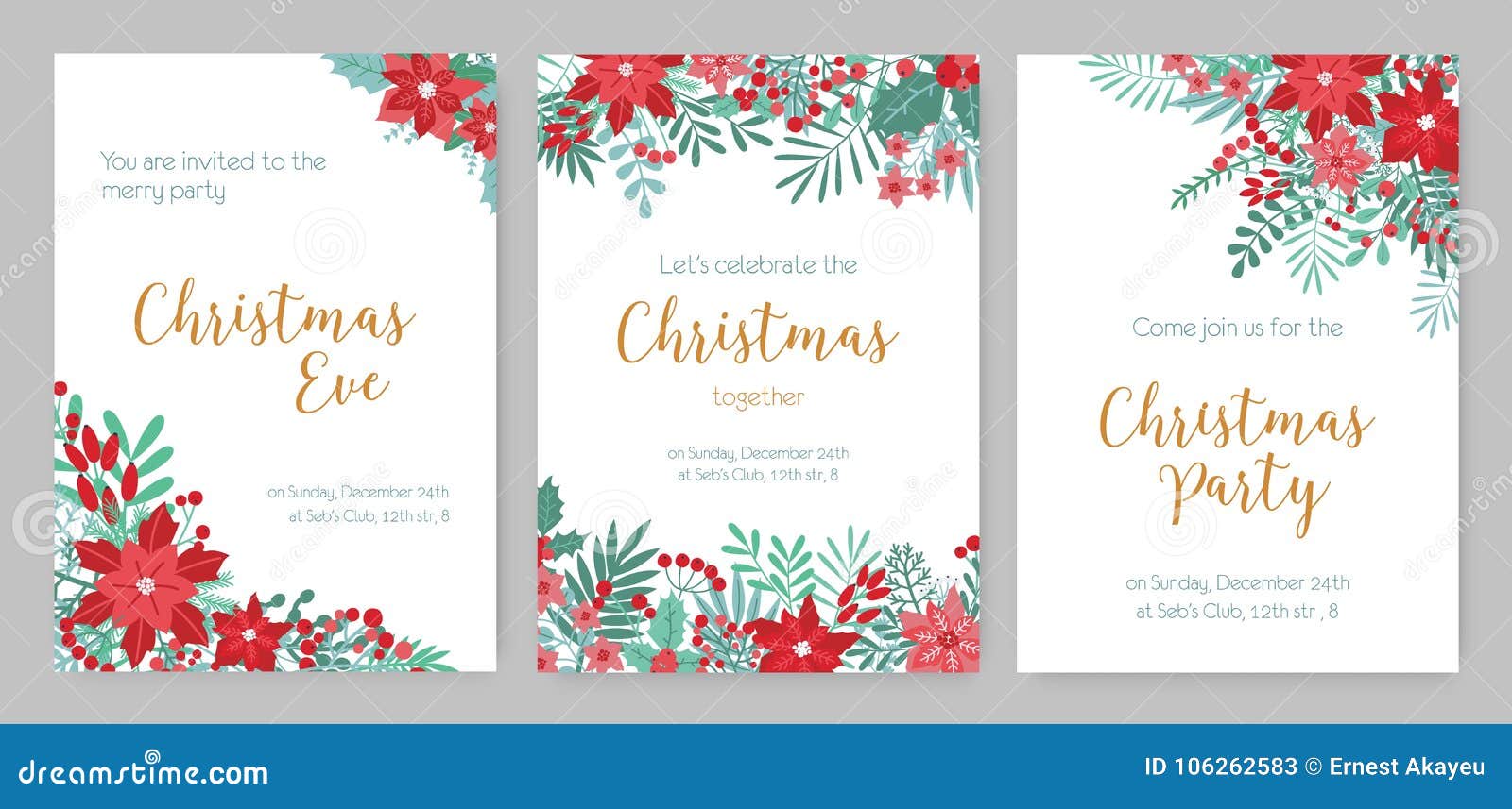 Collection of Christmas Party Invitations, Holiday Event Regarding Free Holiday Flyer Templates