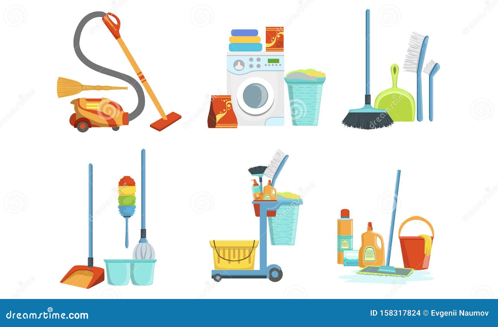 Collection of Cleaning Equipment, Household Supplies, Washing Machine ...