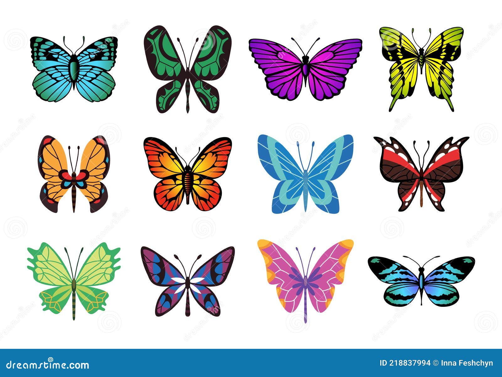 Collection of Color Butterfly. Hand Drawn Moth Wings or Insects ...