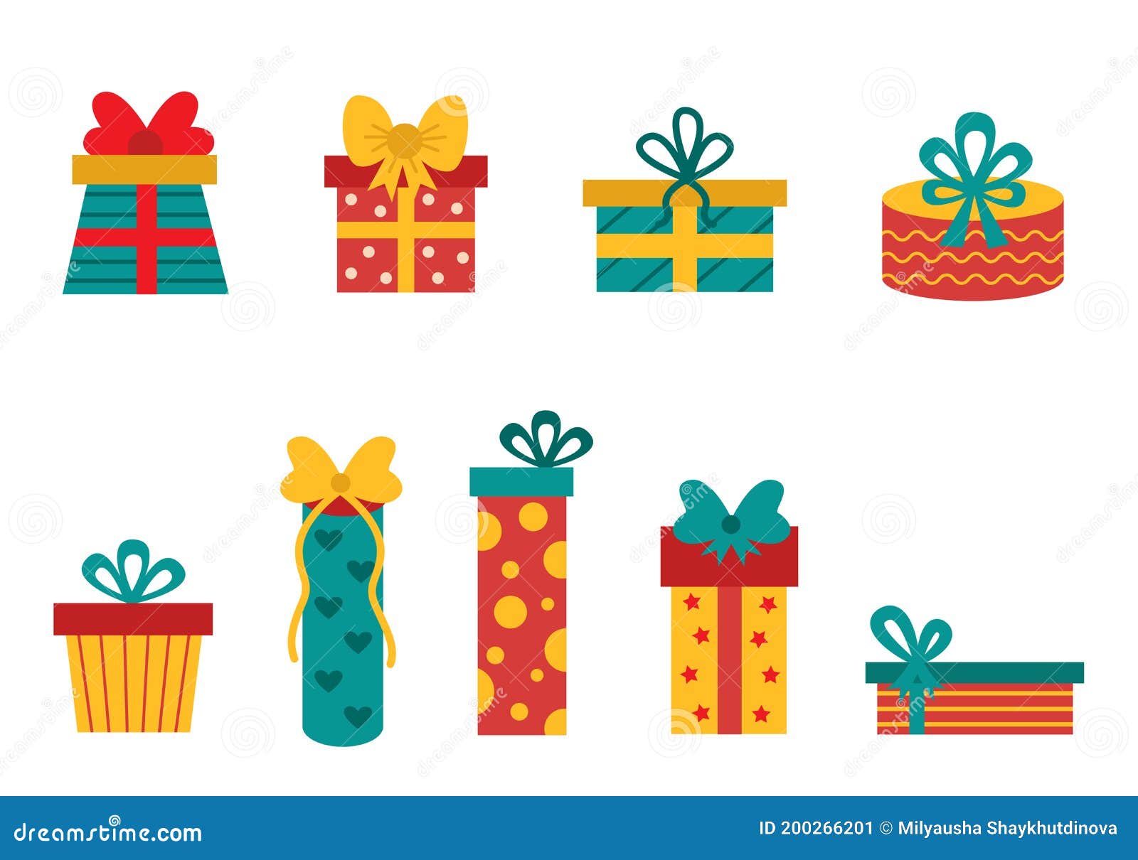 Collection of Colorful Gift Boxes for Christmas. Stock Vector