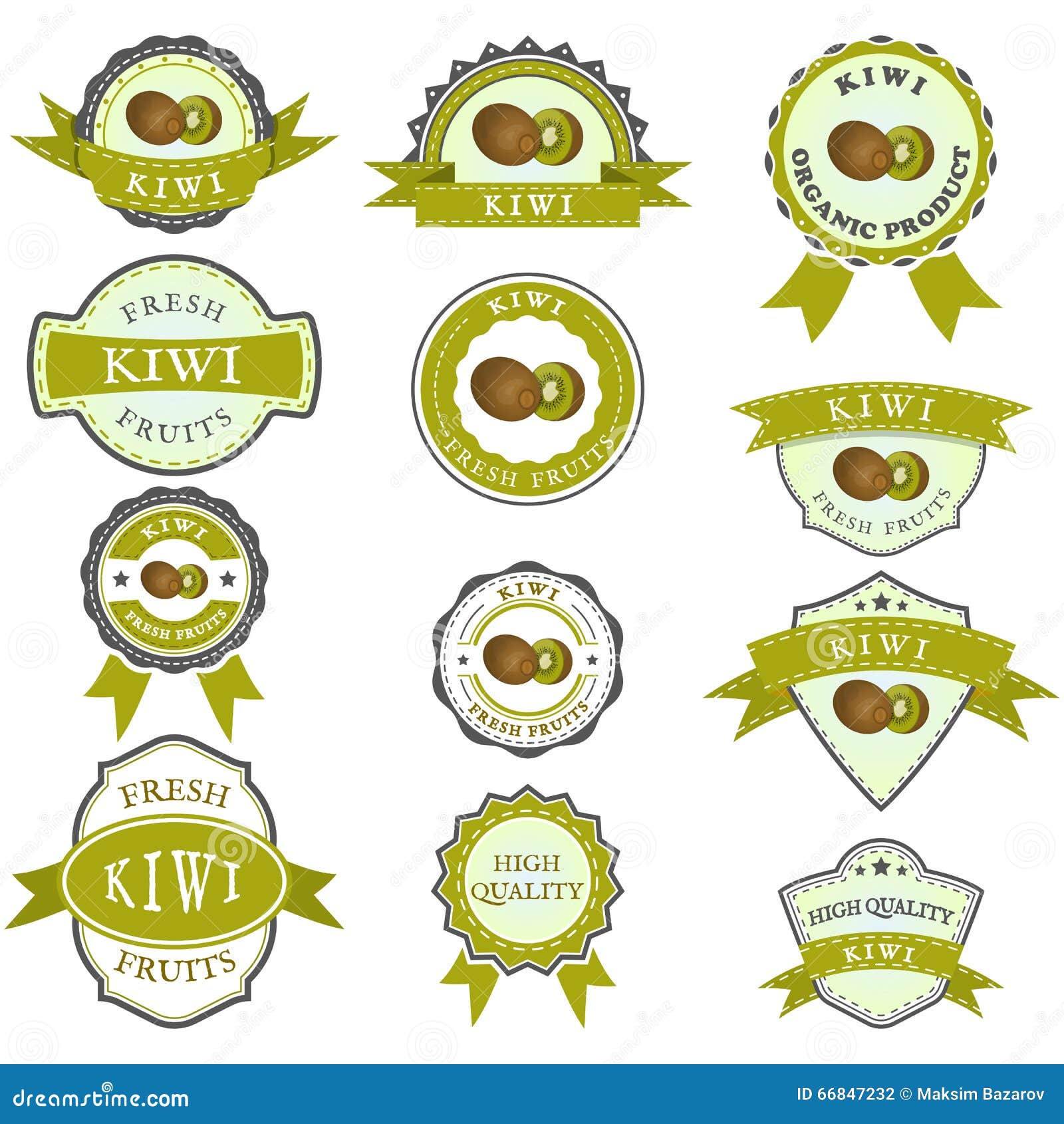 Collection of Colorful Kiwi Labels Stock Vector Illustration of