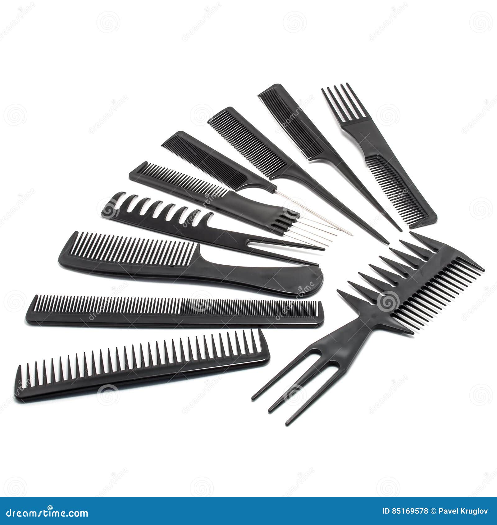 Collection of Combs for Hairdressing Stock Photo Image of black