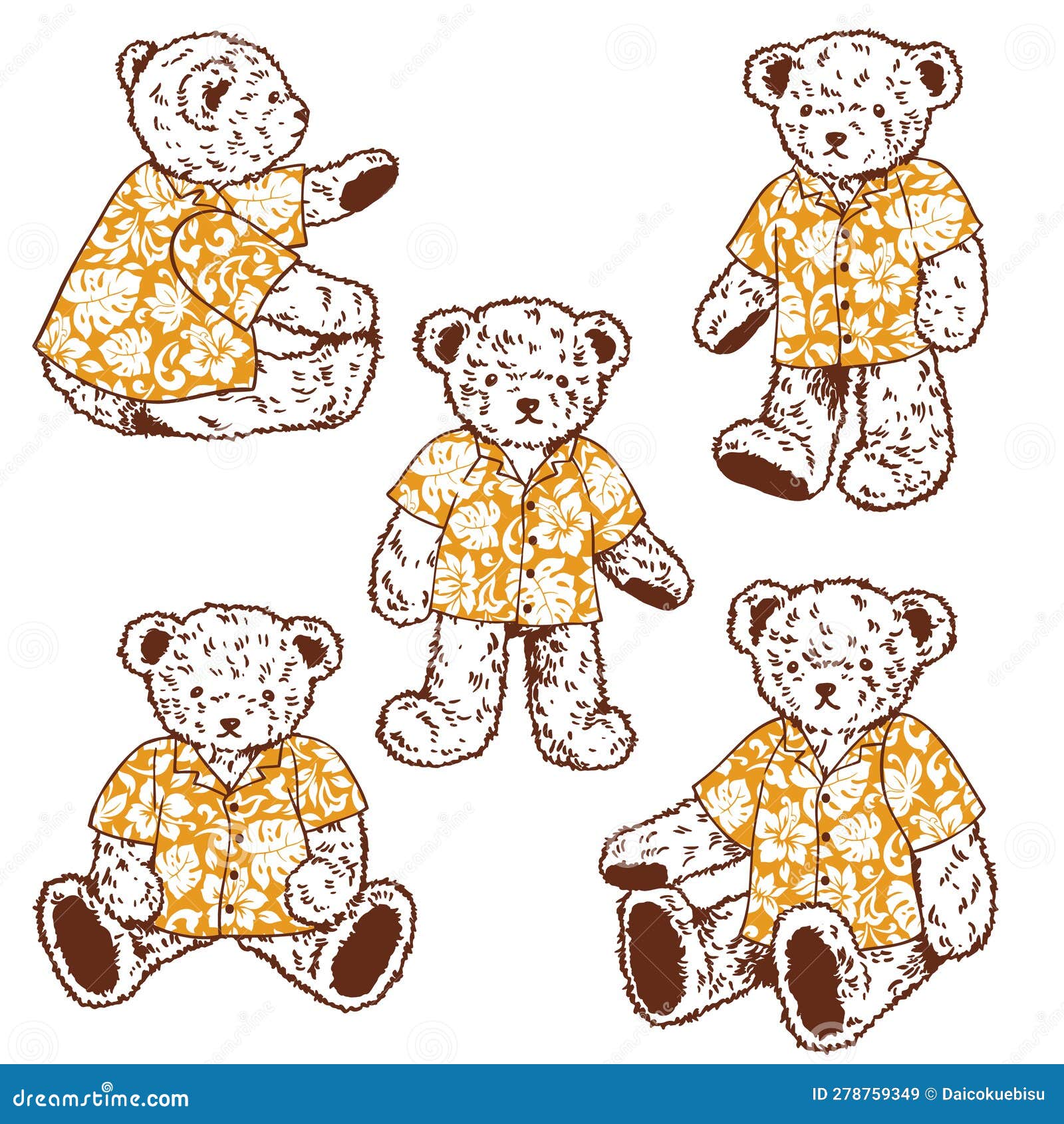 Collection of Cute Bears Wearing Aloha Shirts, Stock Vector ...