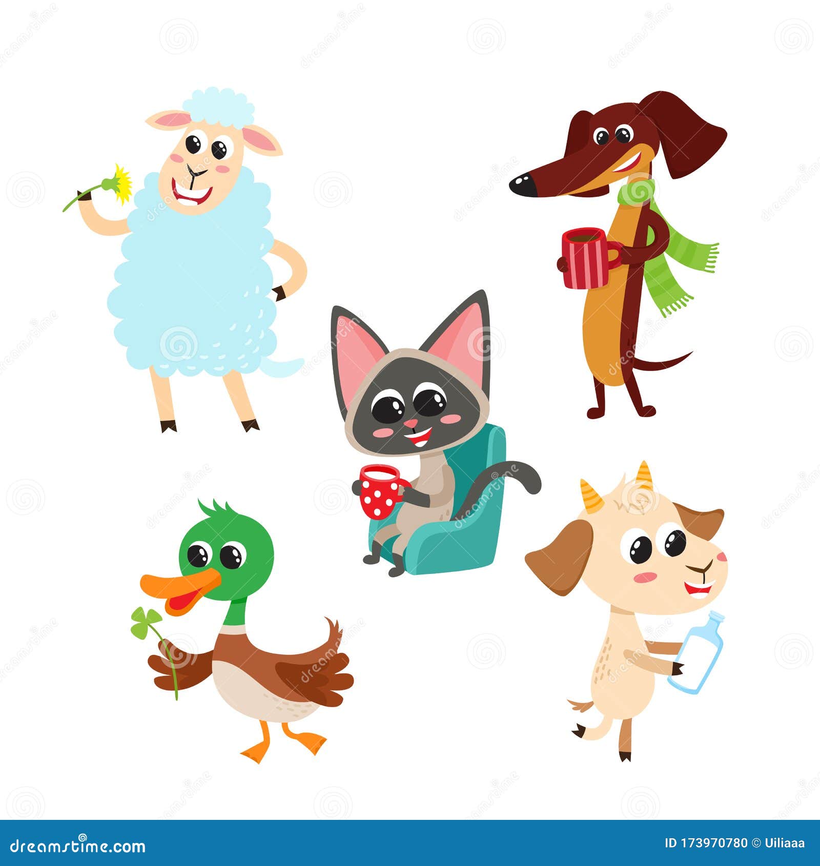 Collection of Cute Cartoon Animals with Meal Isolated on White. Stock Vector - Illustration of animal, cheerful: 173970780 Collection of Cute Cartoon Animals with Meal Isolated on White. Stock Vector - Illustration of animal, cheerful: 173970780