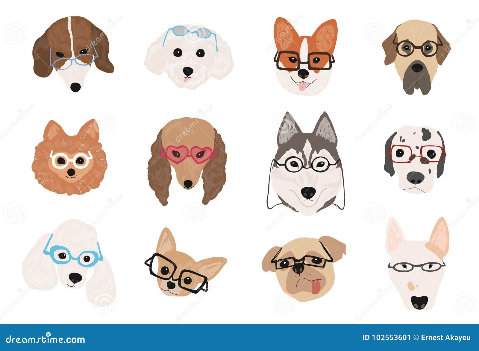 Collection of Cute Dogs of Various Breeds Wearing Glasses and Sunglasses of  Different Styles. Bundle of Funny Cartoon Stock Vector - Illustration of  funny, cute: 102553601