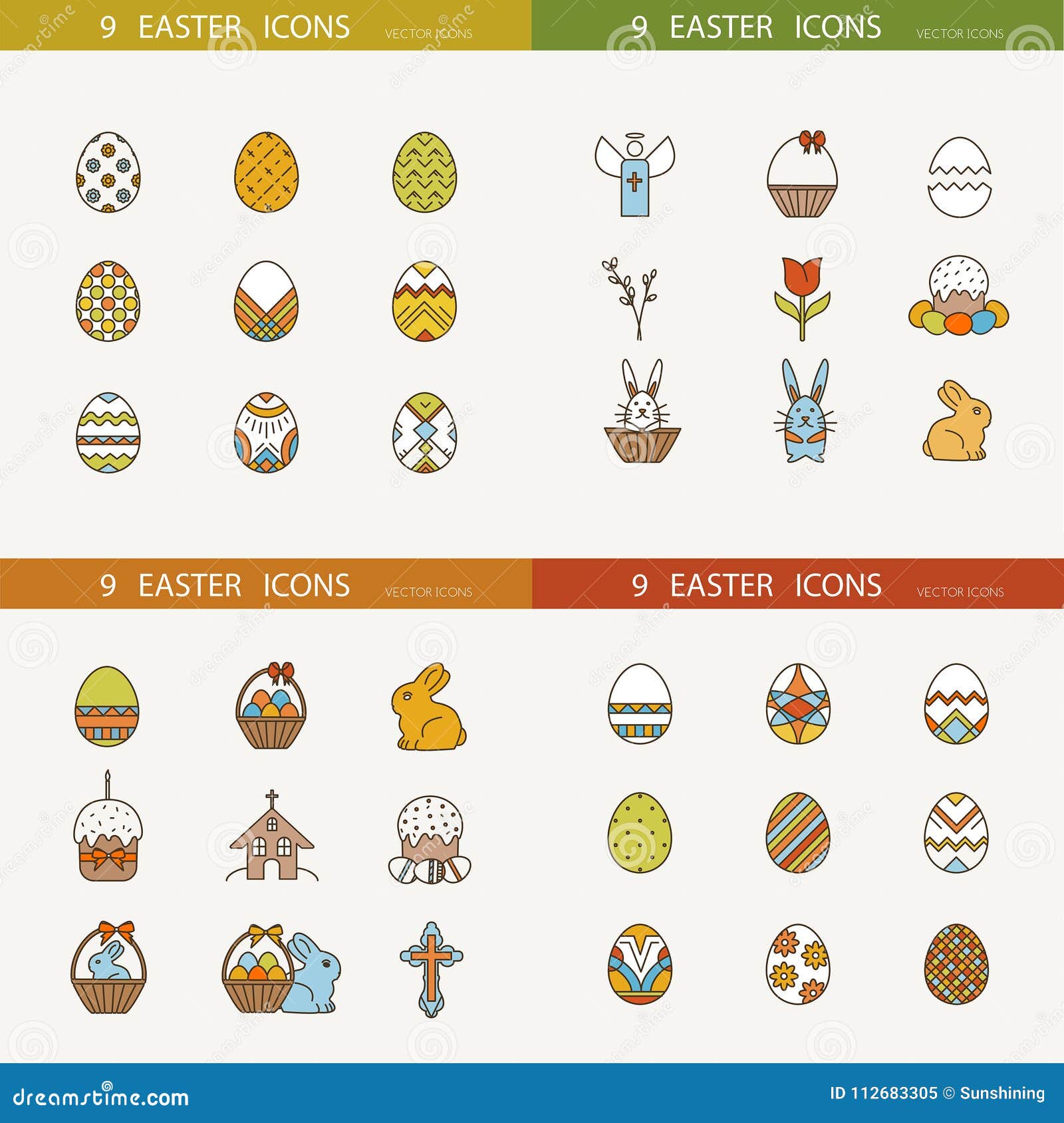 Collection of Cute Easter Icons Vector Image Stock Vector