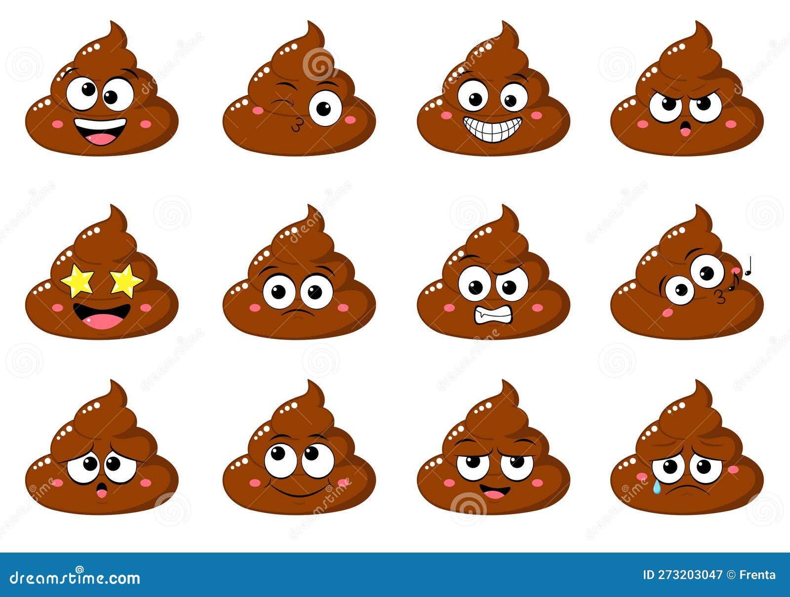 Collection of Cute Funny Poop with Different Mood. Set of Cartoon Poo ...
