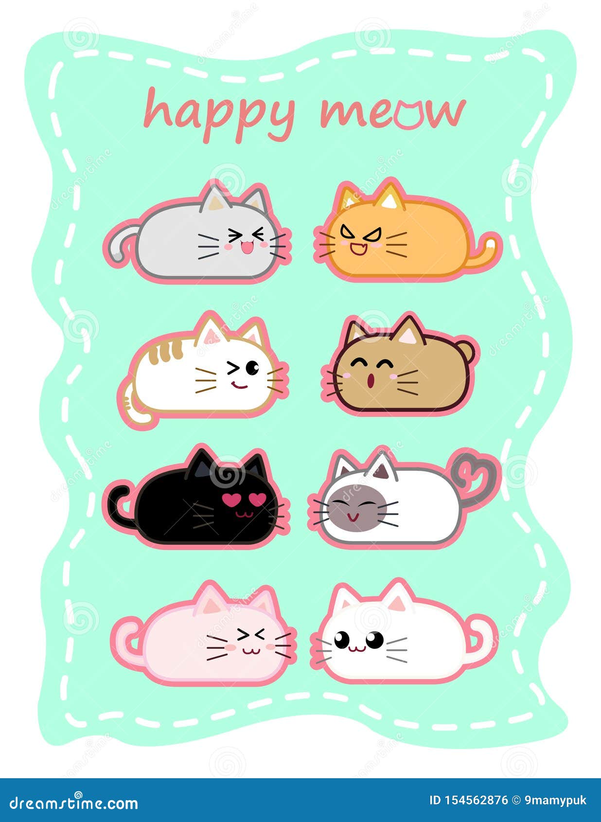 Collection of Cute Happy Sweetie Round Cat Cartoon Character Design ...