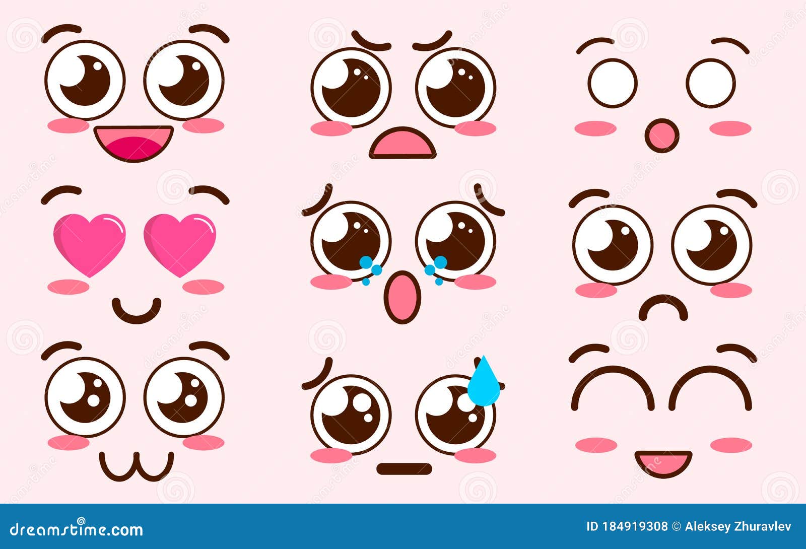 Collection of Cute Lovely Kawaii Emoticon Emoji Doodle Cartoon Face , Smile  , Happy , Wink , Excited , Sleepy , Chill Stock Vector - Illustration of  design, giggle: 184919308