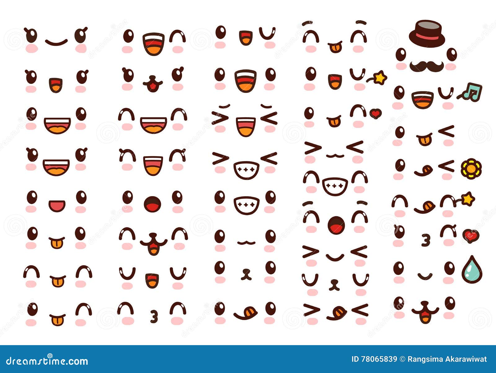 collection of cute lovely kawaii emoticon emoji doodle