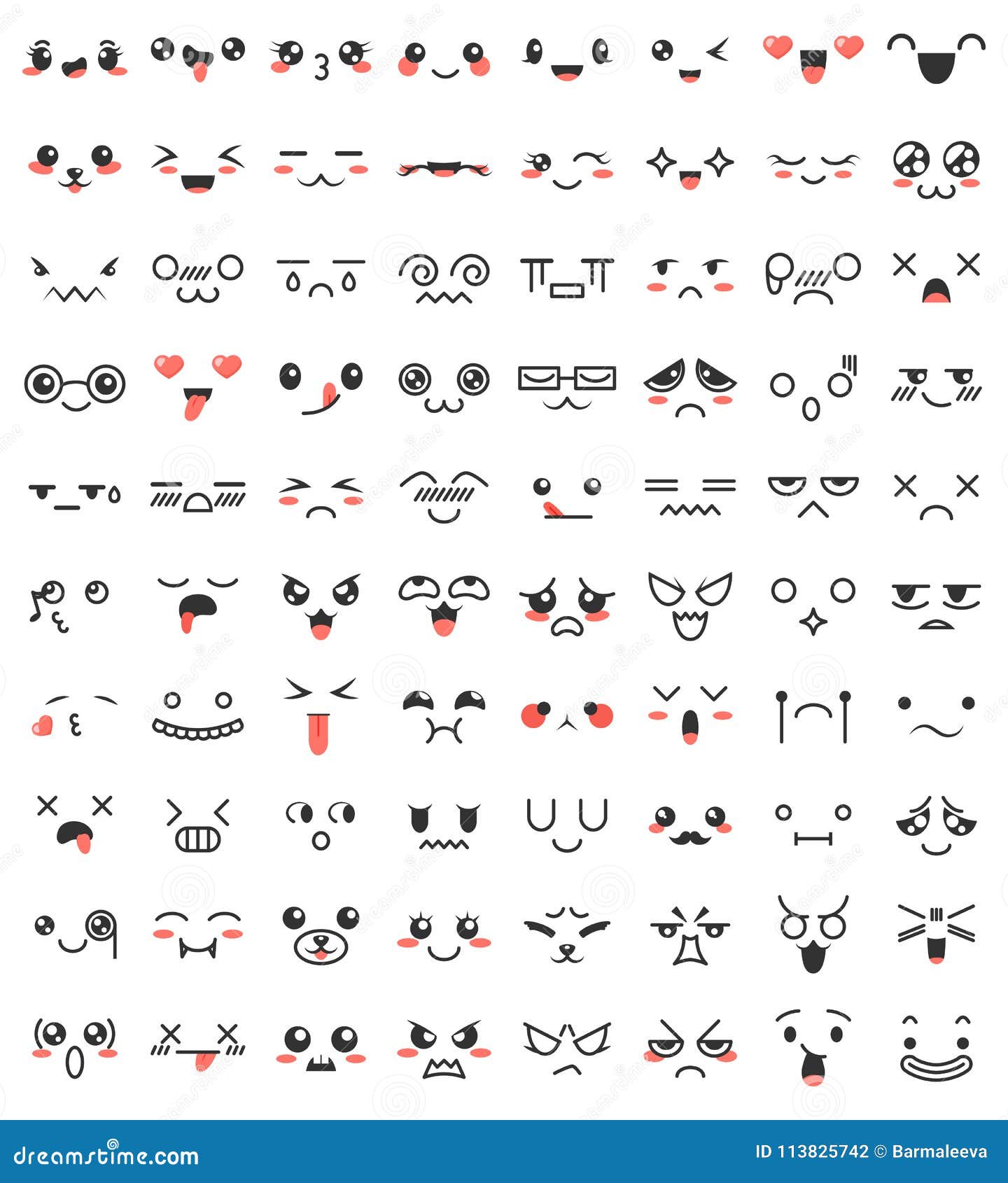 Kawaii Cute Smiley Emoticons And Anime Emoji Faces Expressions Vector  Cartoon Style Comic Sketch Icons Set Royalty Free SVG Cliparts Vectors  and Stock Illustration Image 124388397