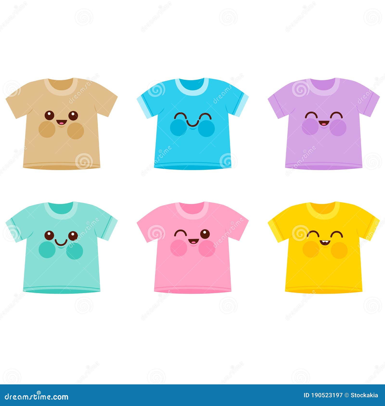 Collection of Cute T-shirt Characters of Different Colors. Vector ...