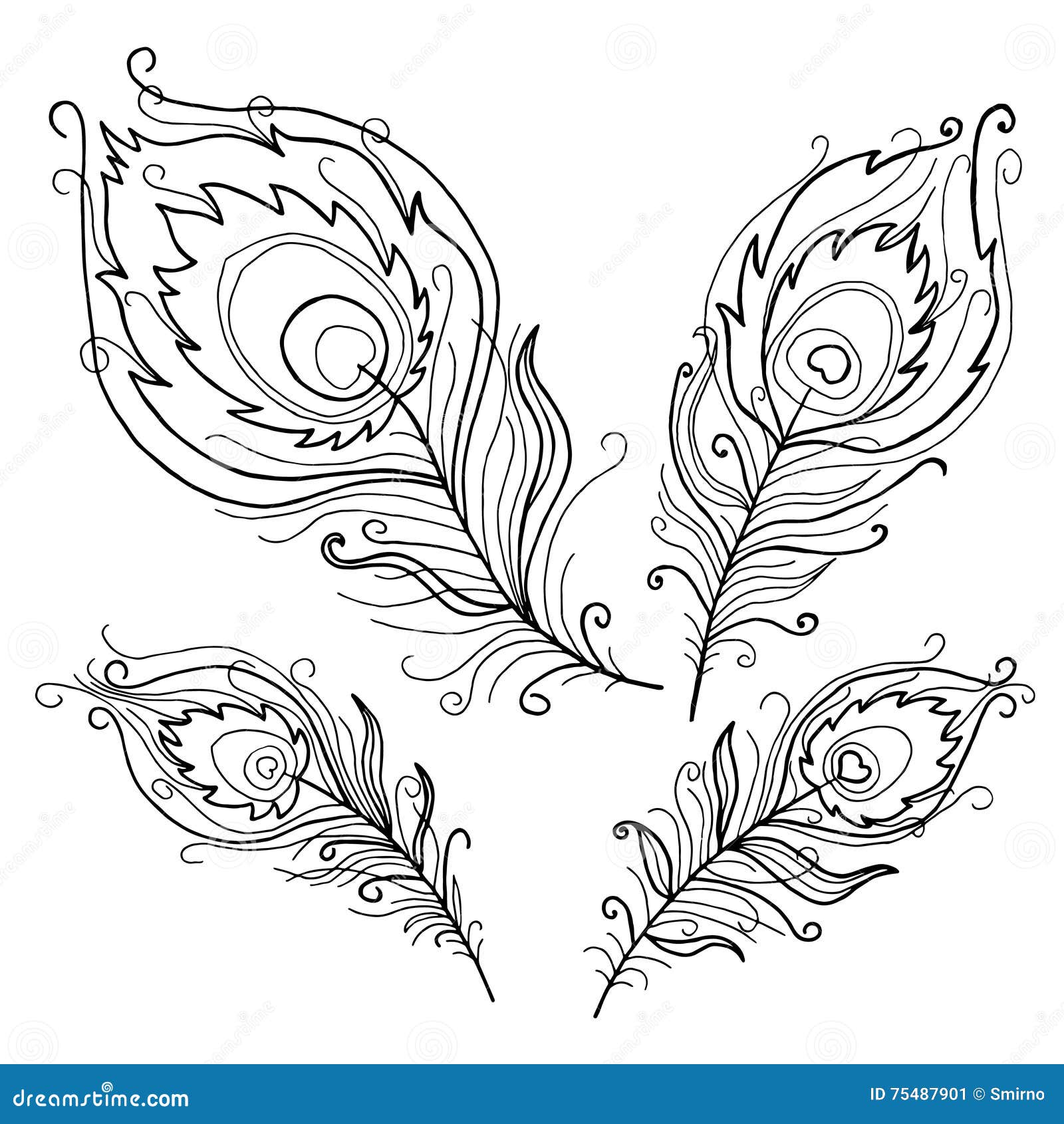 Collection De Plumes Abstraites De Paon Pour Livre De Coloriage Libre de droits