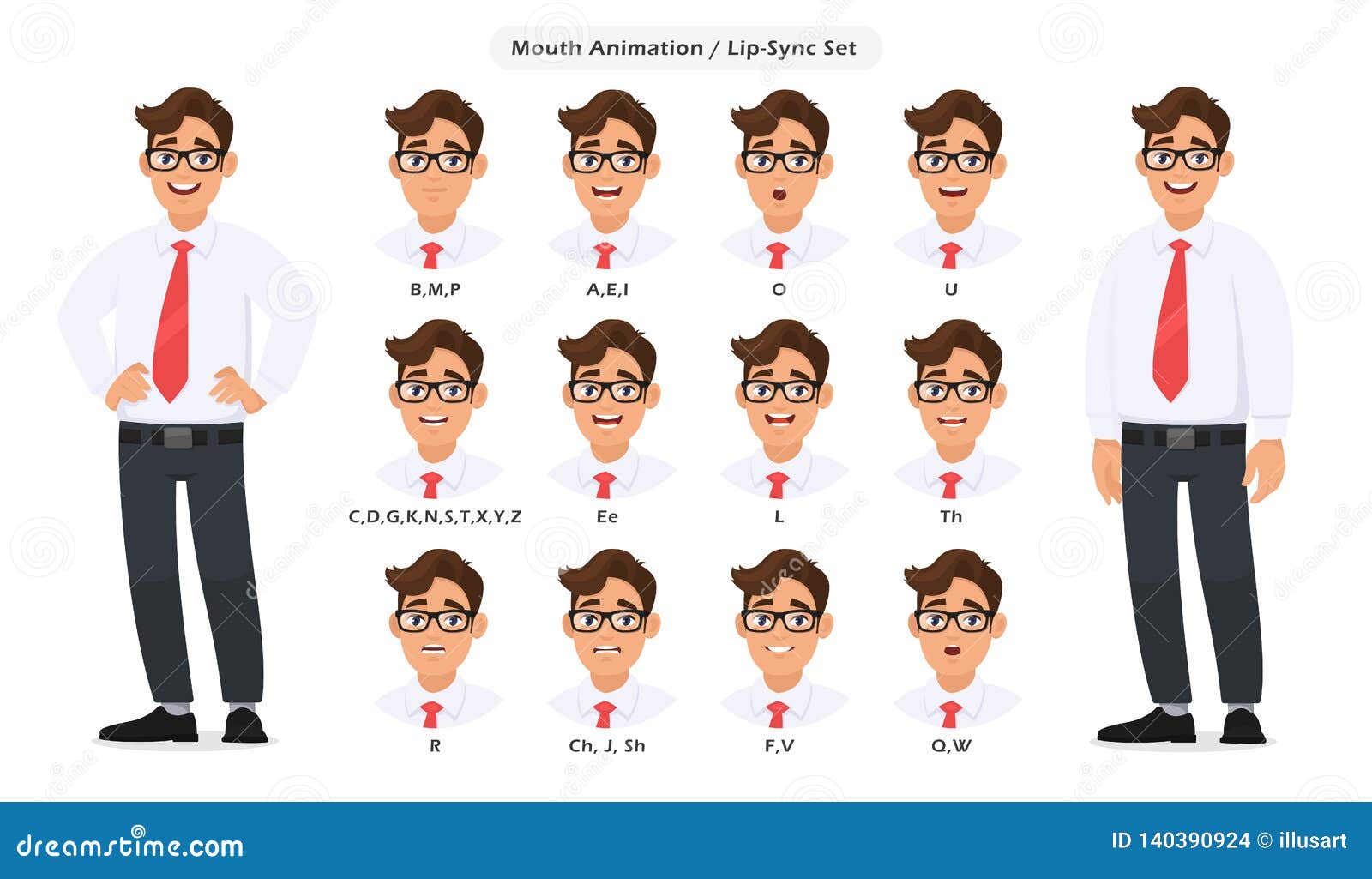 Collection De Synchronisation De Levre Et Prononciation Saine Pour Animation Parlante Parlante De Caractere Masculin Placez De L Illustration De Vecteur Illustration Du Facial Businessman
