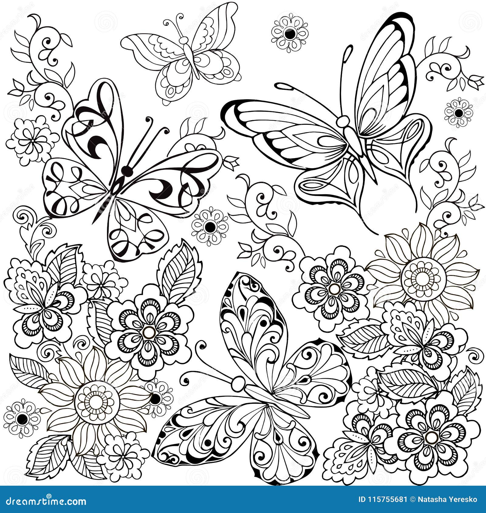 Collection of Decorative Butterflies with Ornament for the Anti Stress ...