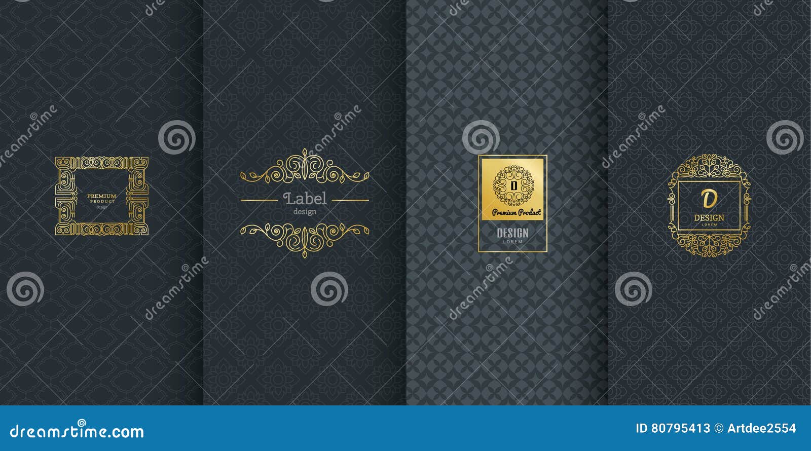 collection of  s,labels,icon,frames, for packaging, of luxury products.made with golden foil. on black