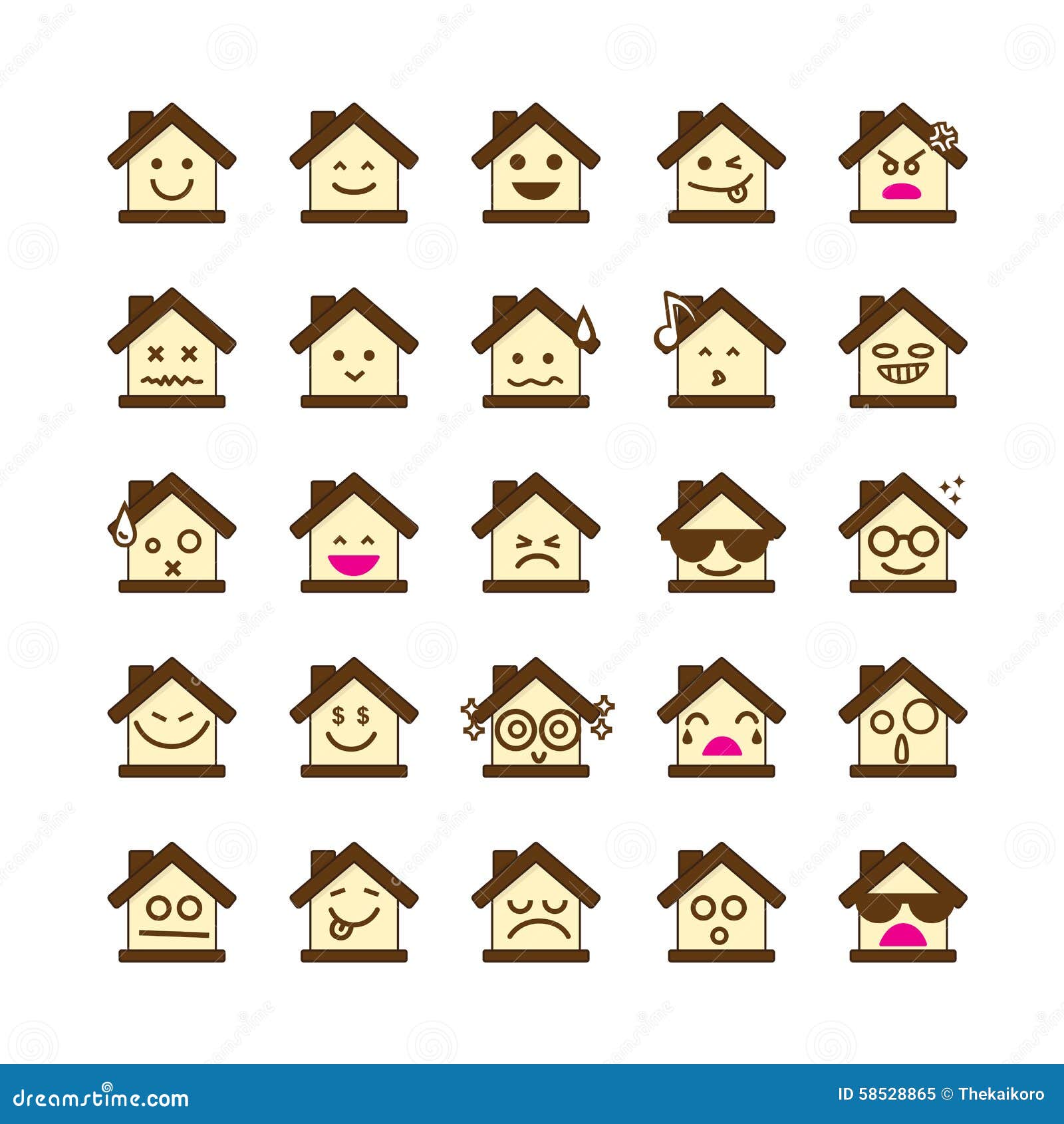 Collection of Difference Emoticon Icon of House on the White Bac Stock