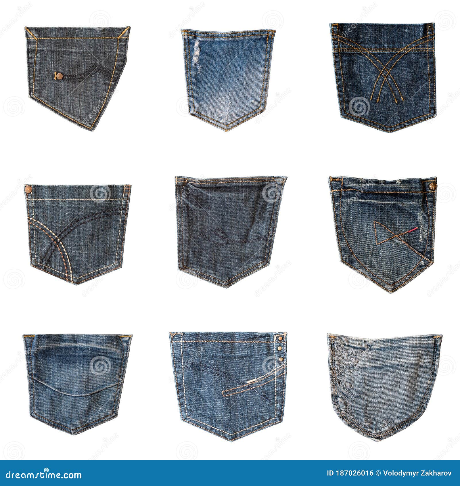 Collection of Different Jeans Back Pockets Isolated on White Background ...