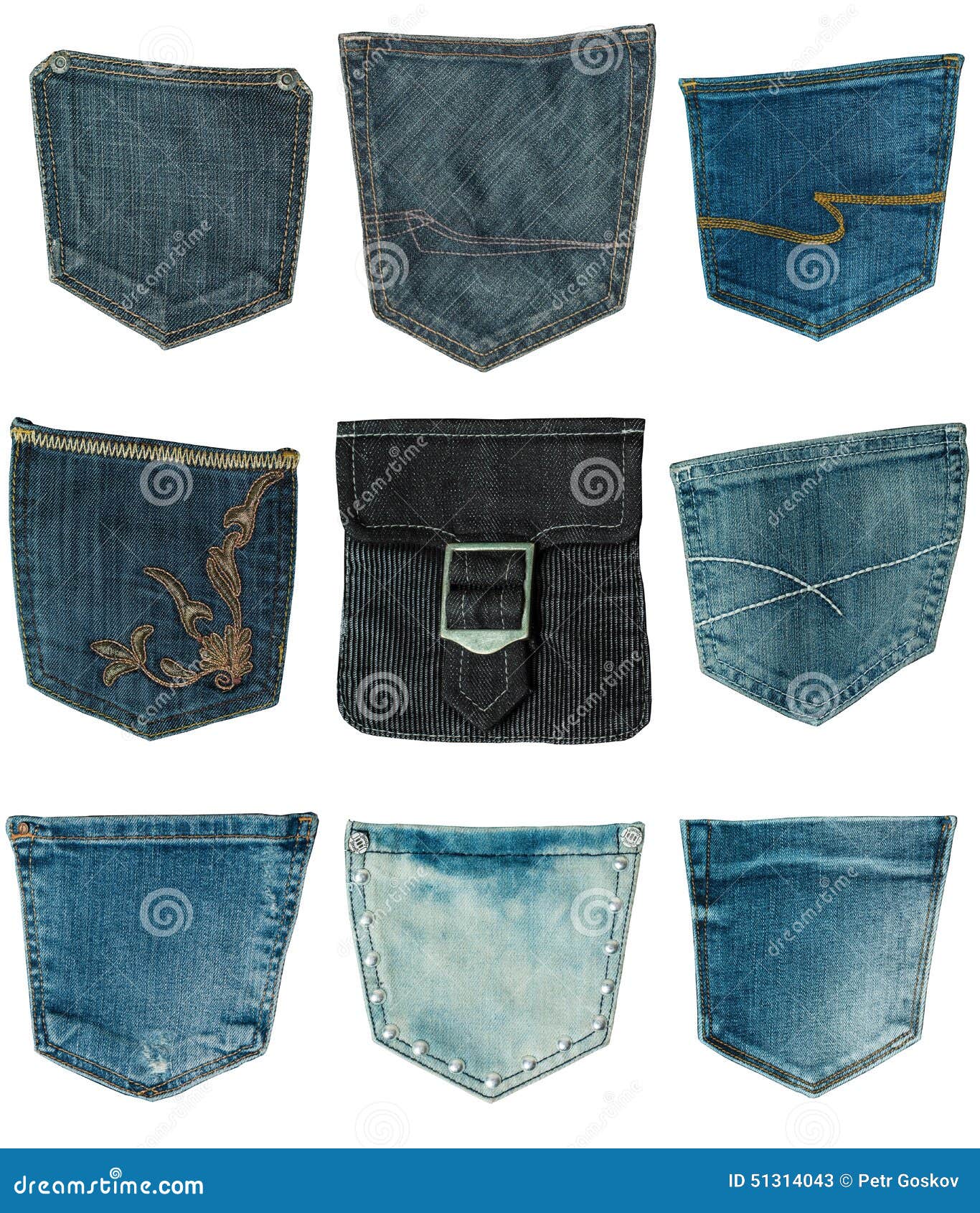 Collection of Different Jeans Pocket Isolated on White Stock Image ...