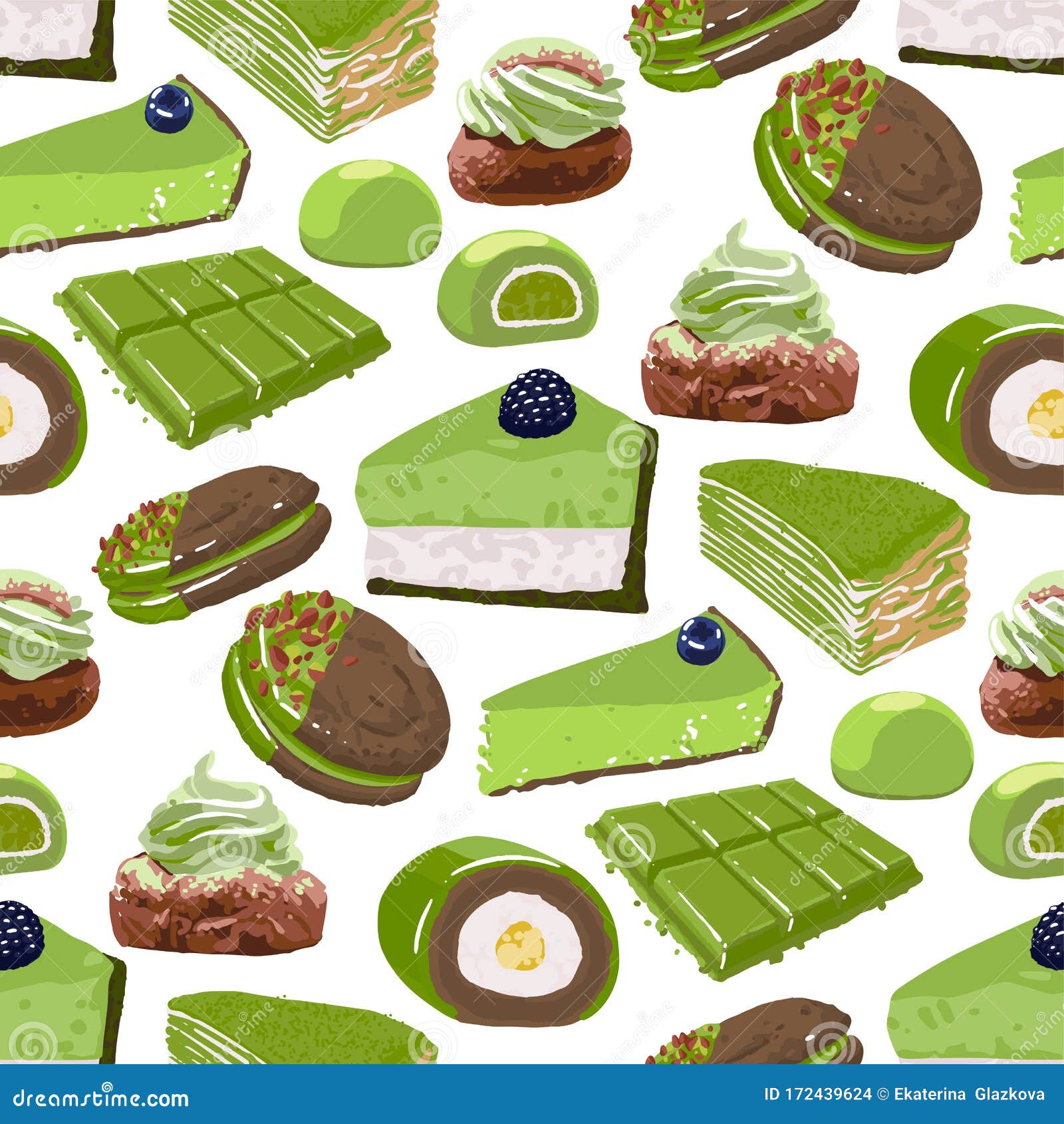 Collection of Different Matcha Desserts. Seamless Pattern Stock Vector ...