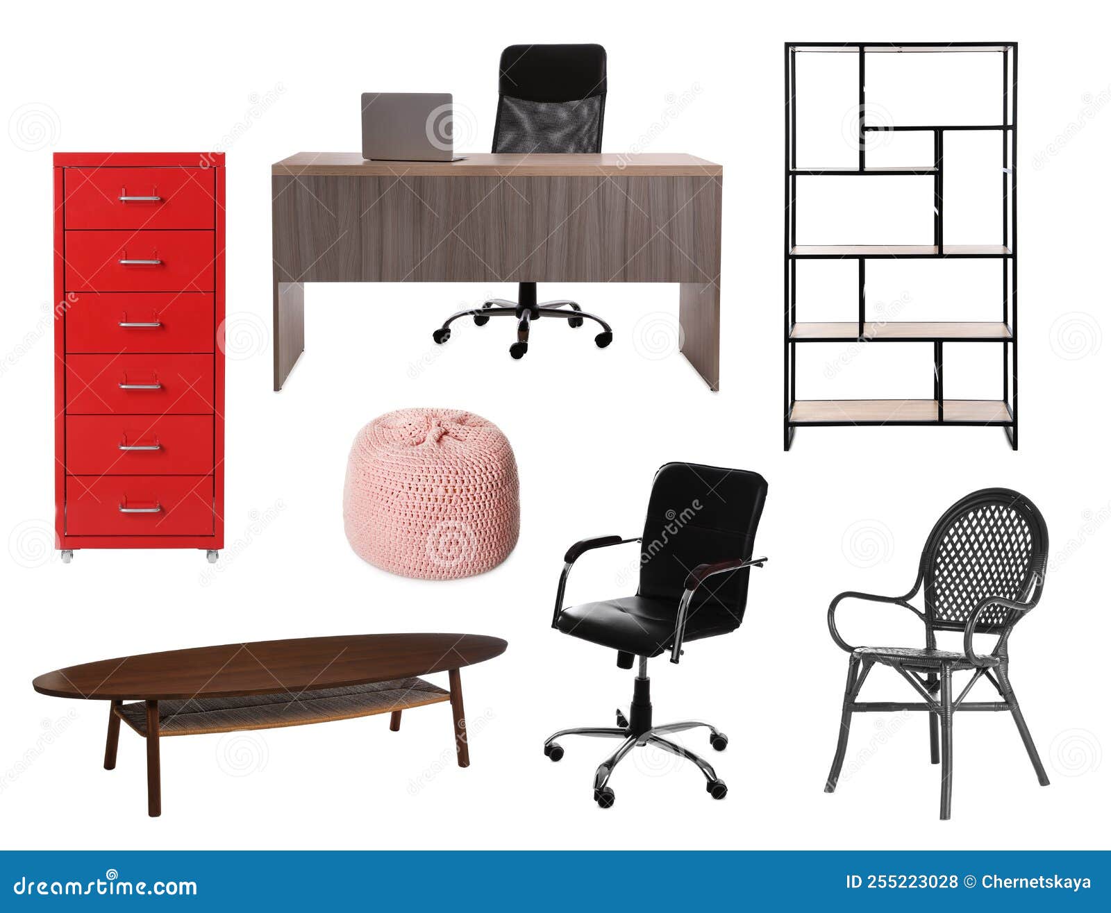 Collection of Different Stylish Furniture on White Background Stock