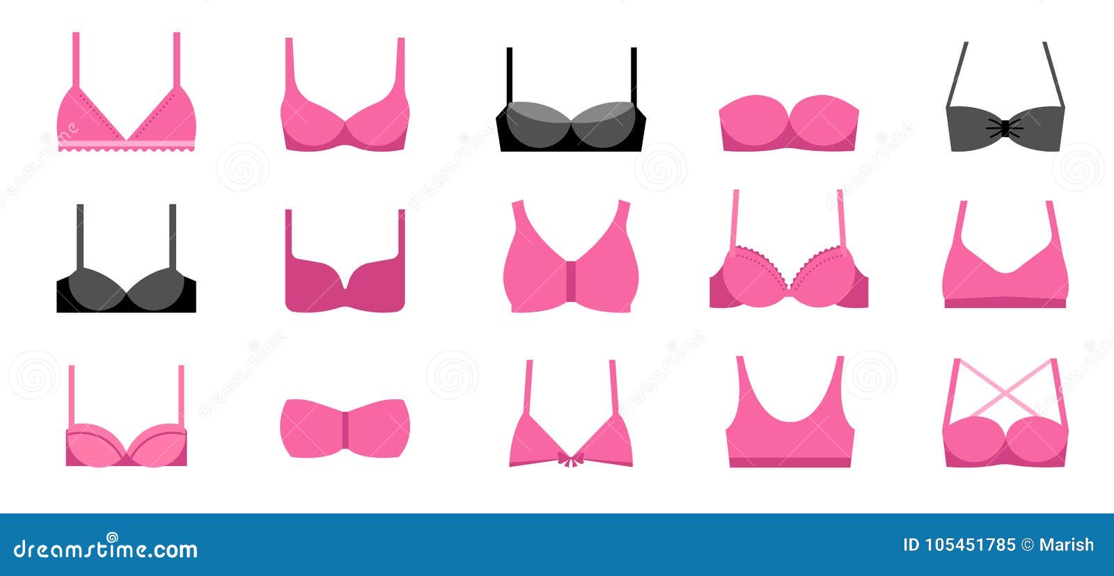 Collection of Different Types of Bras Illustrations, Icons Stock