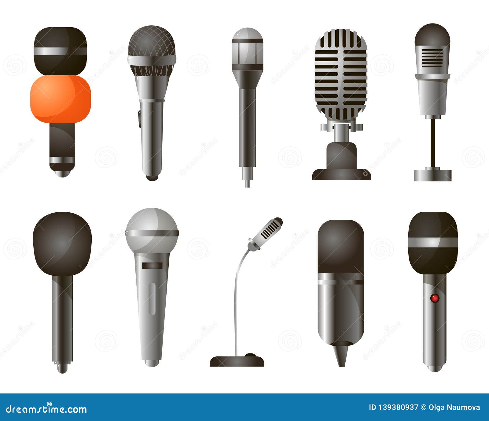 Set of Different Types of Microphones in Realistic Style Isolated on a  White Background Stock Vector - Illustration of isolated, object: 139380937