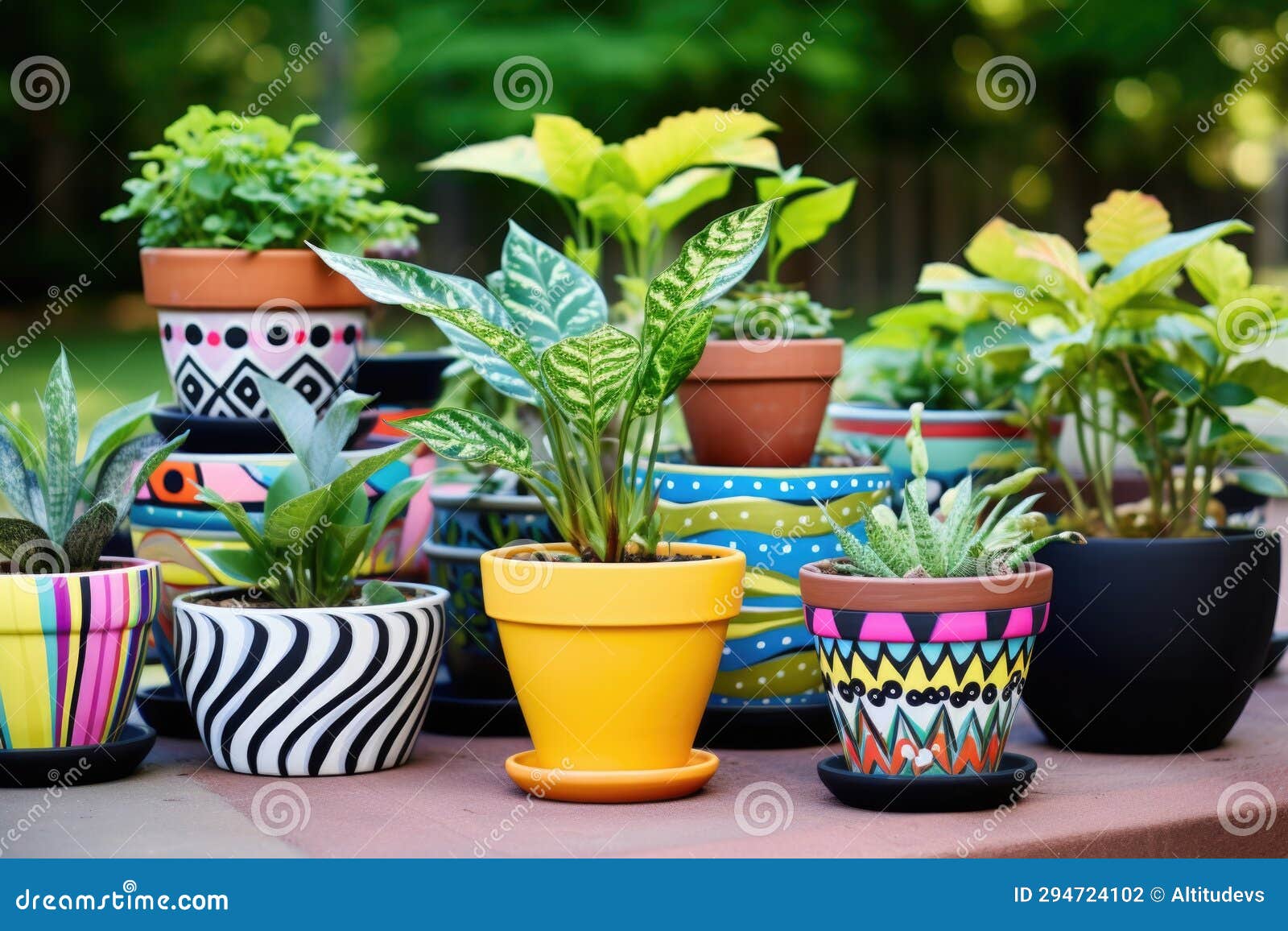 A Collection of Diy Painted Ceramic Pots Stock Photo Image of