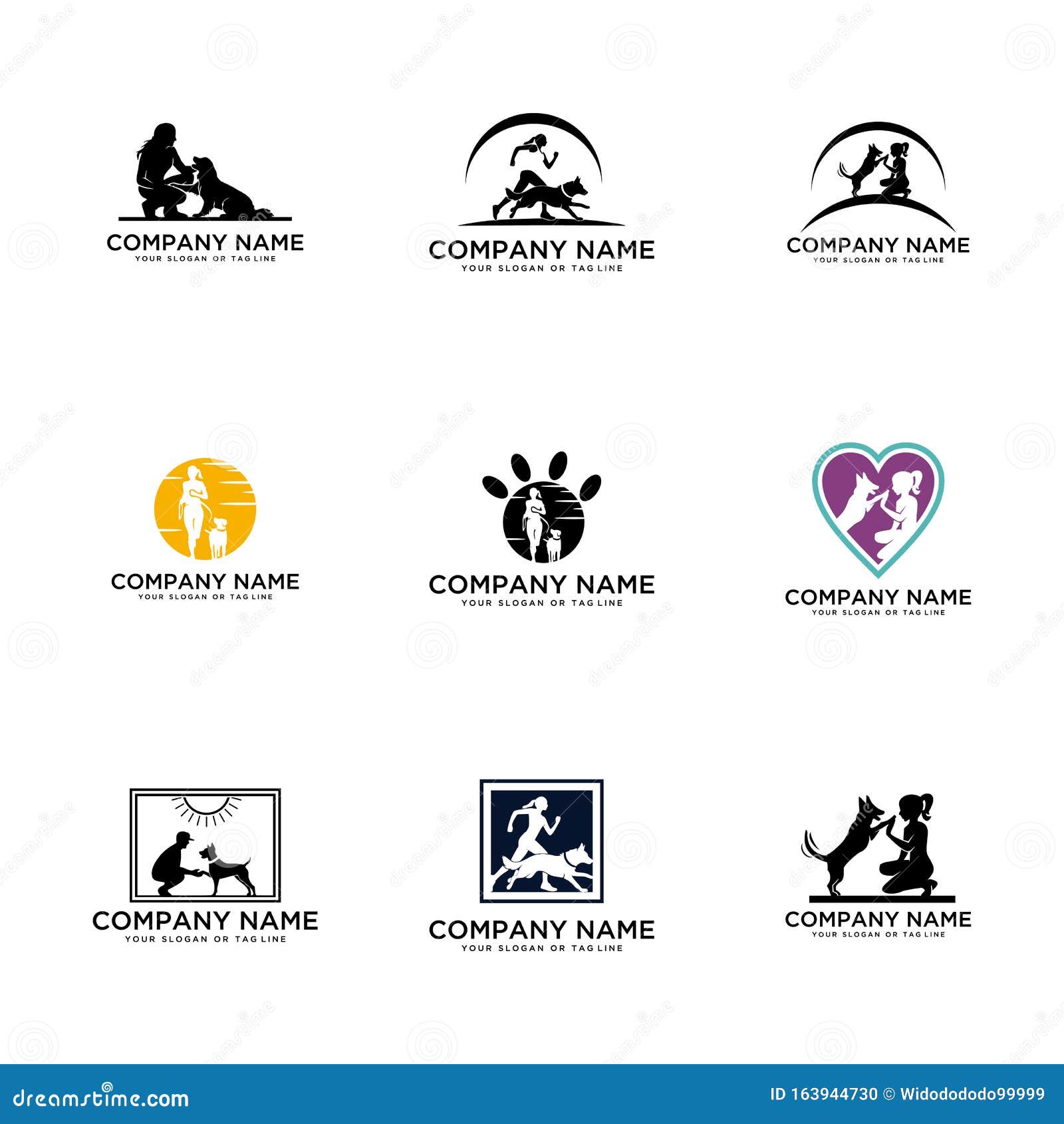 Collection Of Dog Training Logo Designs Stock Vector