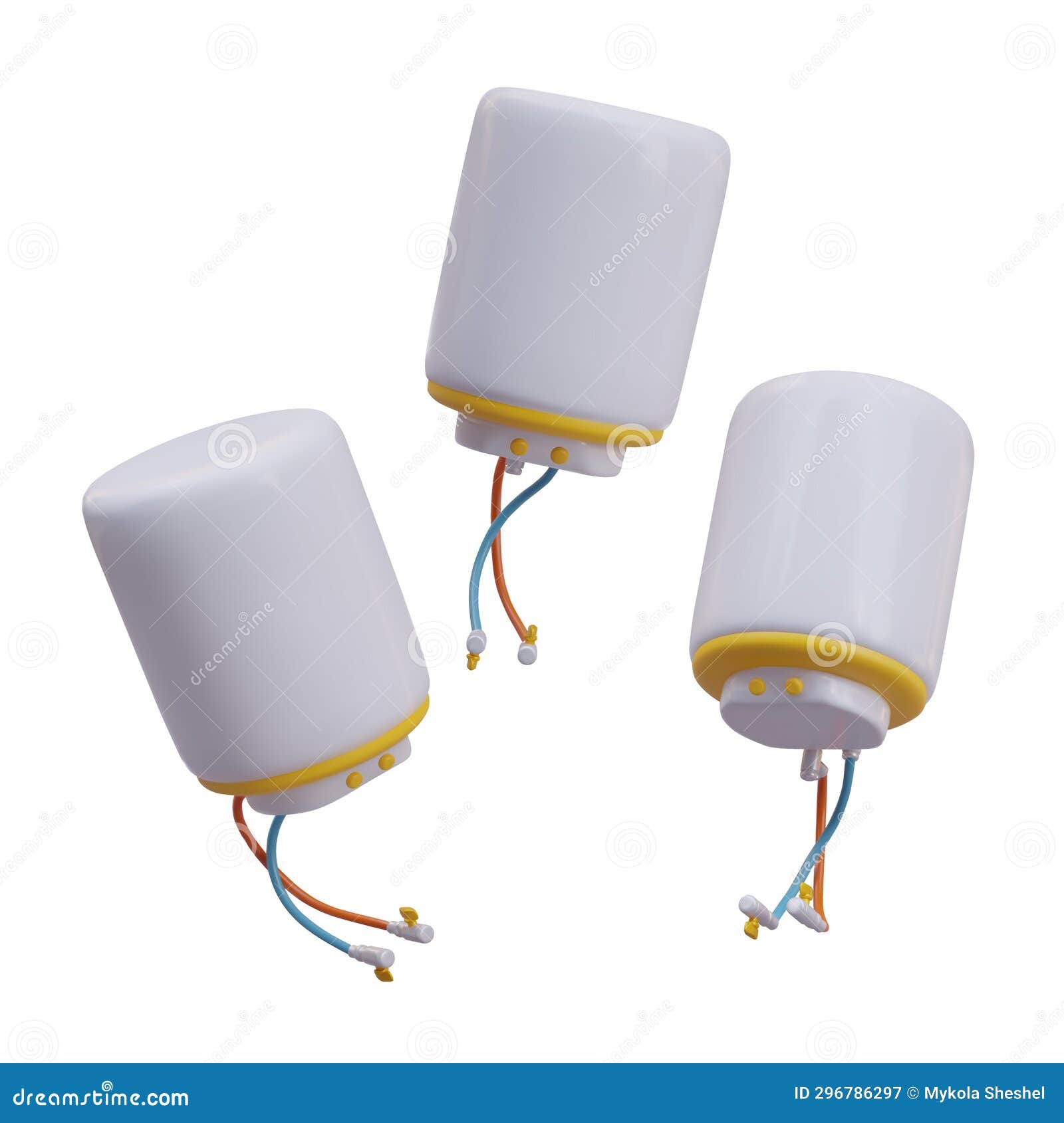 Collection of Electric Water Heaters. Boiler with Buttons, Hoses for