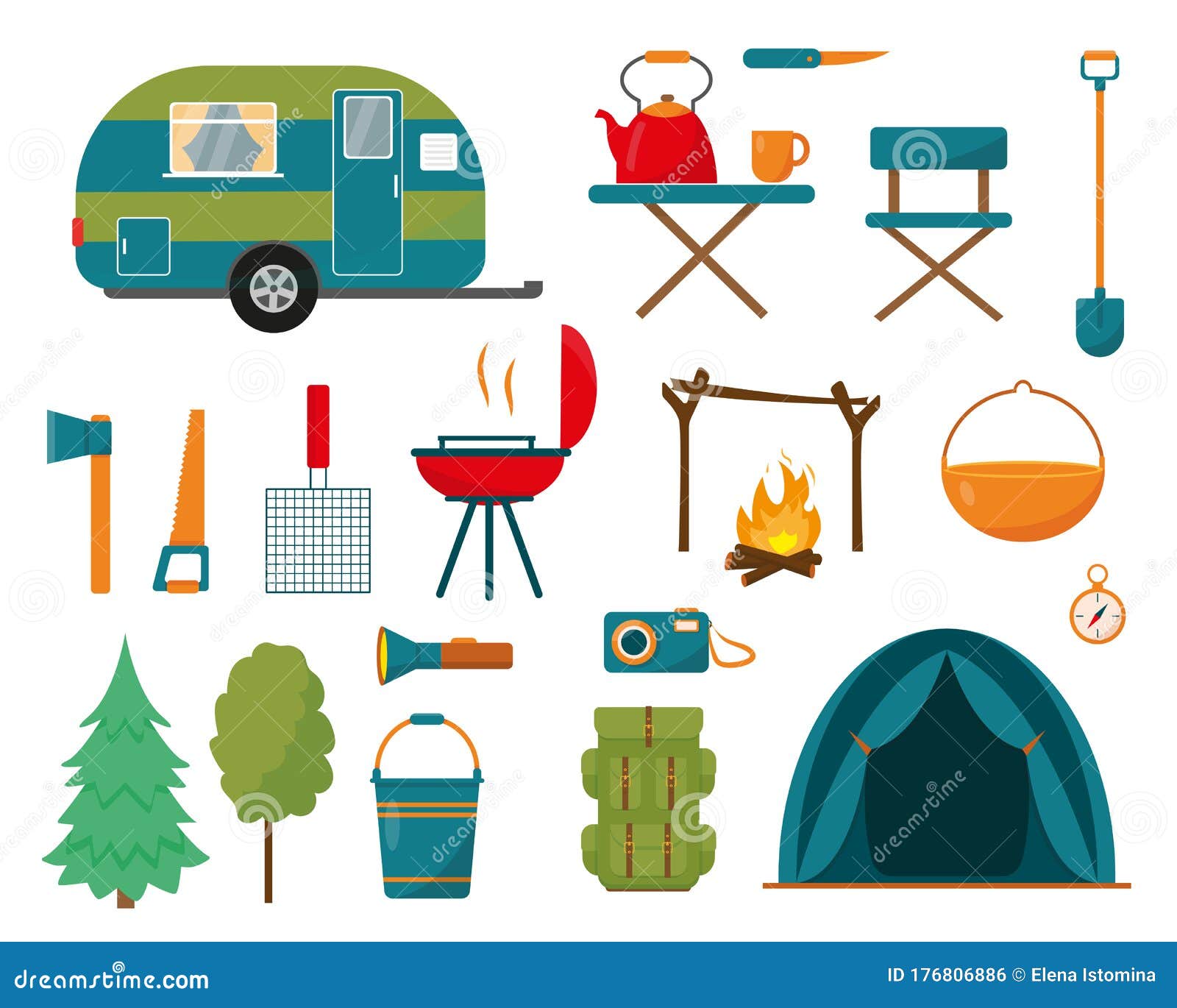 Collection of Elements for Summer Camping Design Stock Vector
