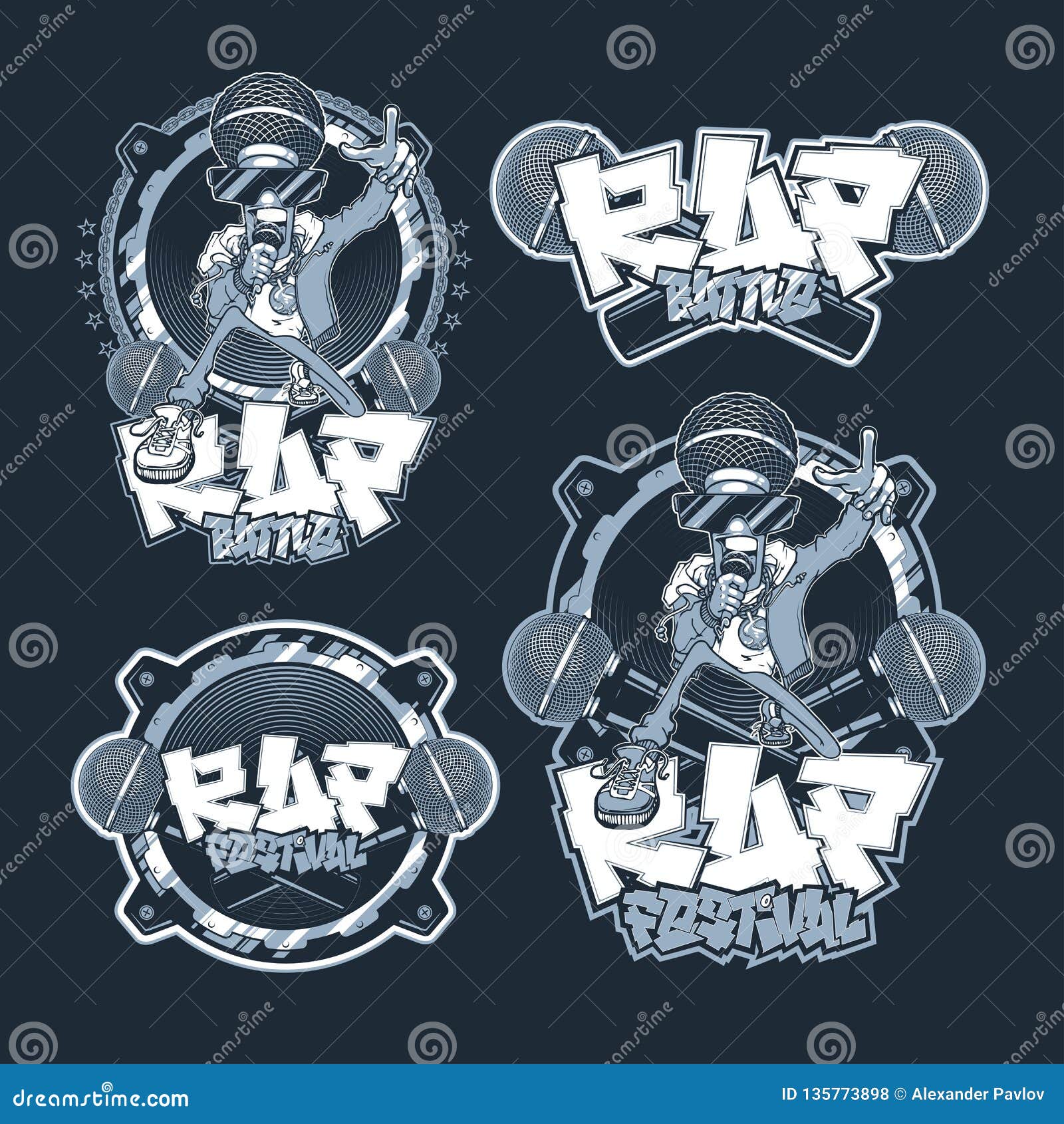 Collection Of Emblems Rap Battle And Festival Set Of Vector Logos Badges And Stickers Hip Hop And Rap Music Stock Vector Illustration Of Party Style