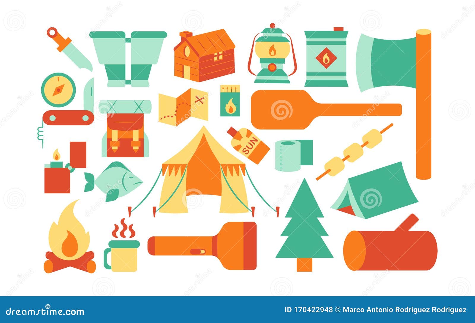 Vector Emoji Set Camping Vacation Icon Isolated Stock Illustration