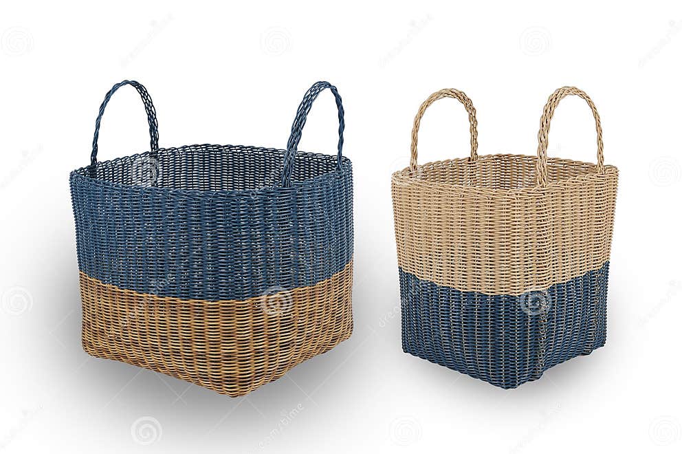Collection of Empty Wicker Baskets Isolated on White Background ...
