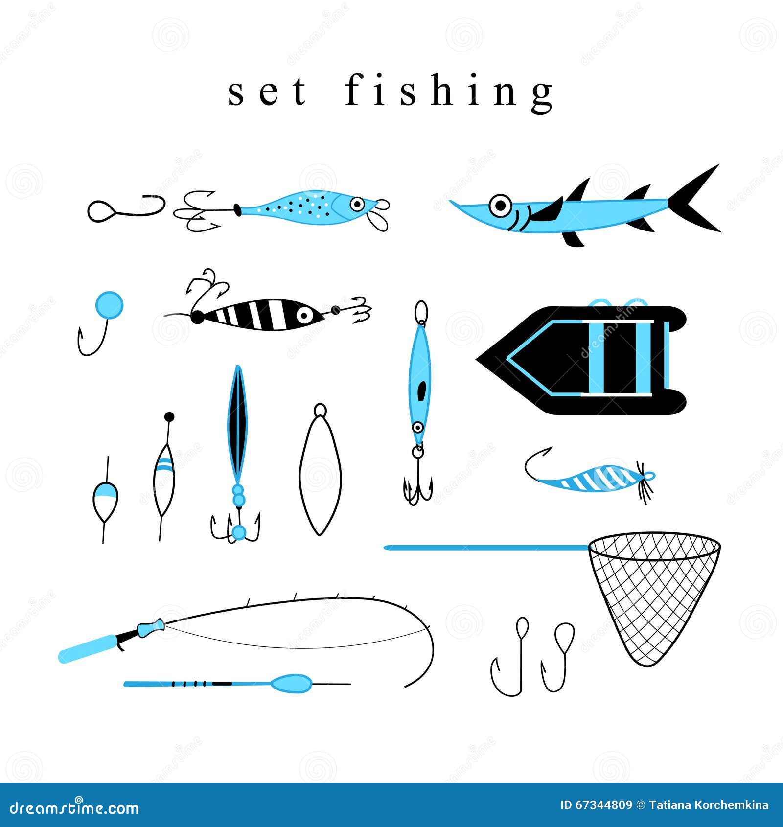 Collection of Equipment and Hooks for Fishing Stock Vector