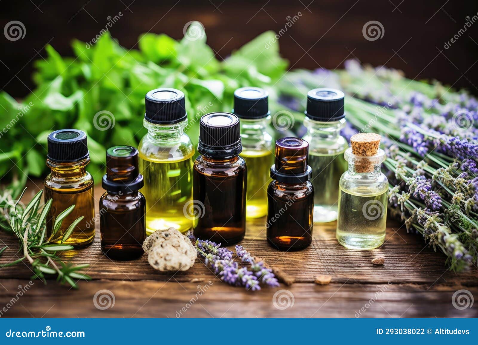A Collection of Essential Oils in Little Bottles Stock Photo Image of