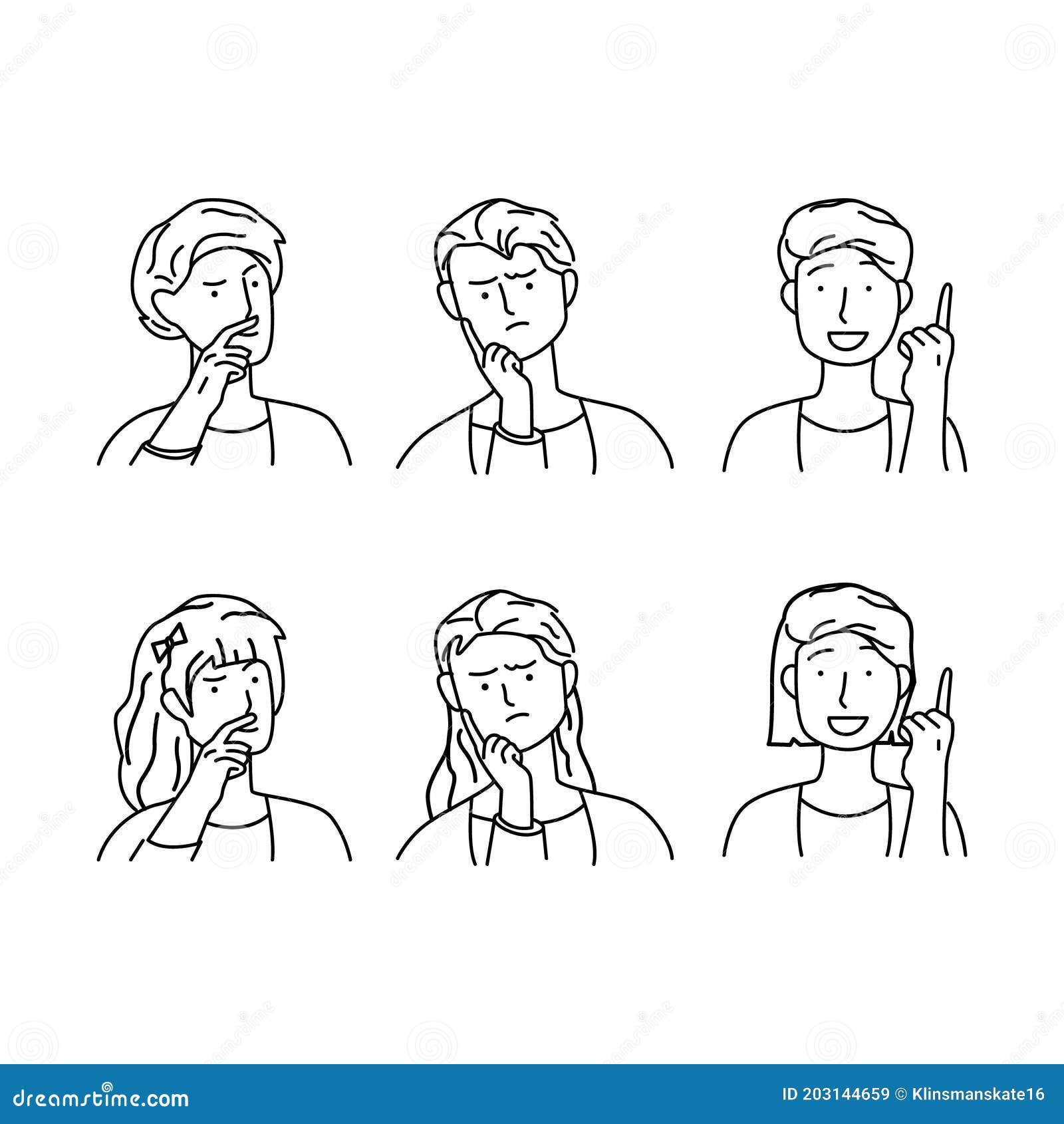 Collection of Expression Doodle Young Boy and Girl Design Vector Stock ...