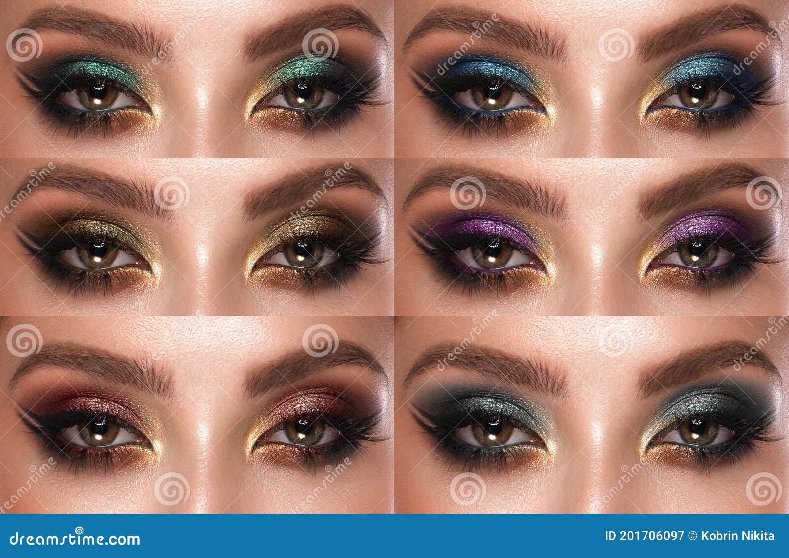 collection of eyes shadows colorful hues. the palette of lipsticks. close-up