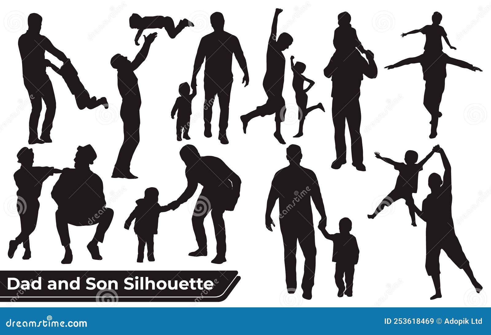 collection father son dad baby silhouettes different poses set collection father son dad baby 253618469