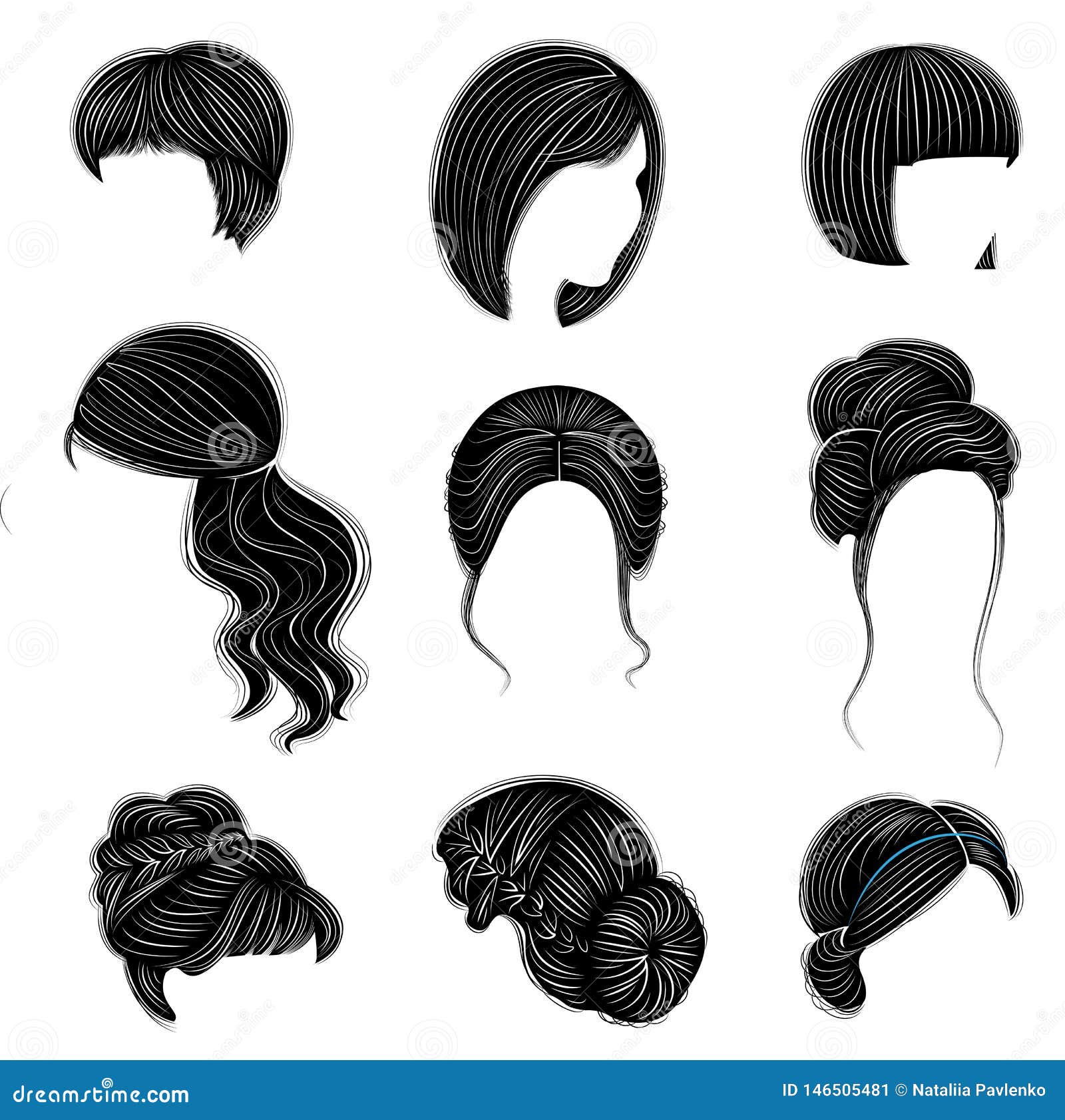 Collection of Female Hairstyles for Short, Long and Medium Hair. Hairstyles are Fashionable, Beautiful and Stylish Stock Illustration - Illustration of hairdo, blonde: 146505481 Collection of Female Hairstyles for Short, Long and Medium Hair. Hairstyles are Fashionable, Beautiful and Stylish Stock Illustration - Illustration of hairdo, blonde: 146505481