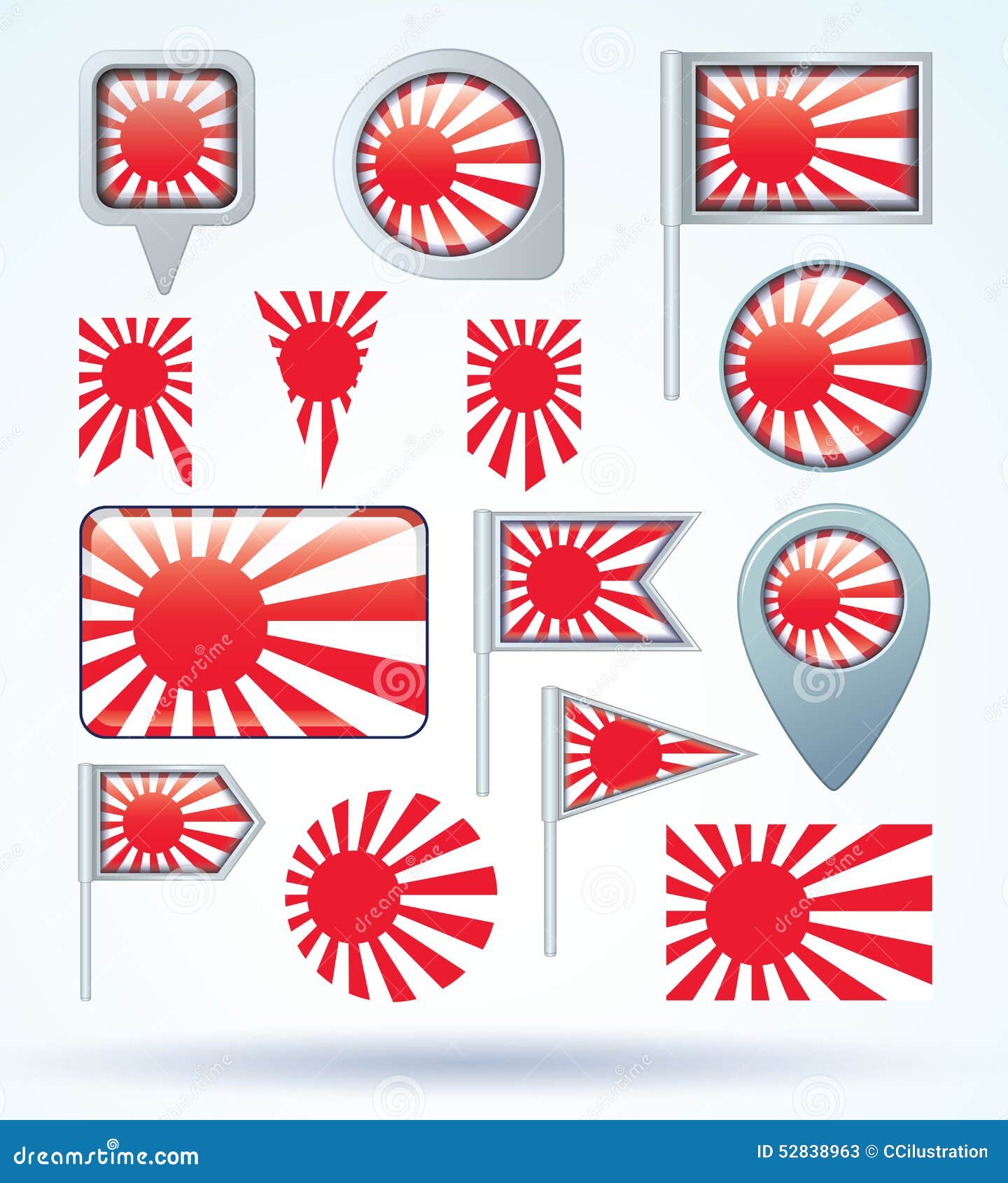 Collection Flag of Japan Imperial, Vector Illustration Stock Vector