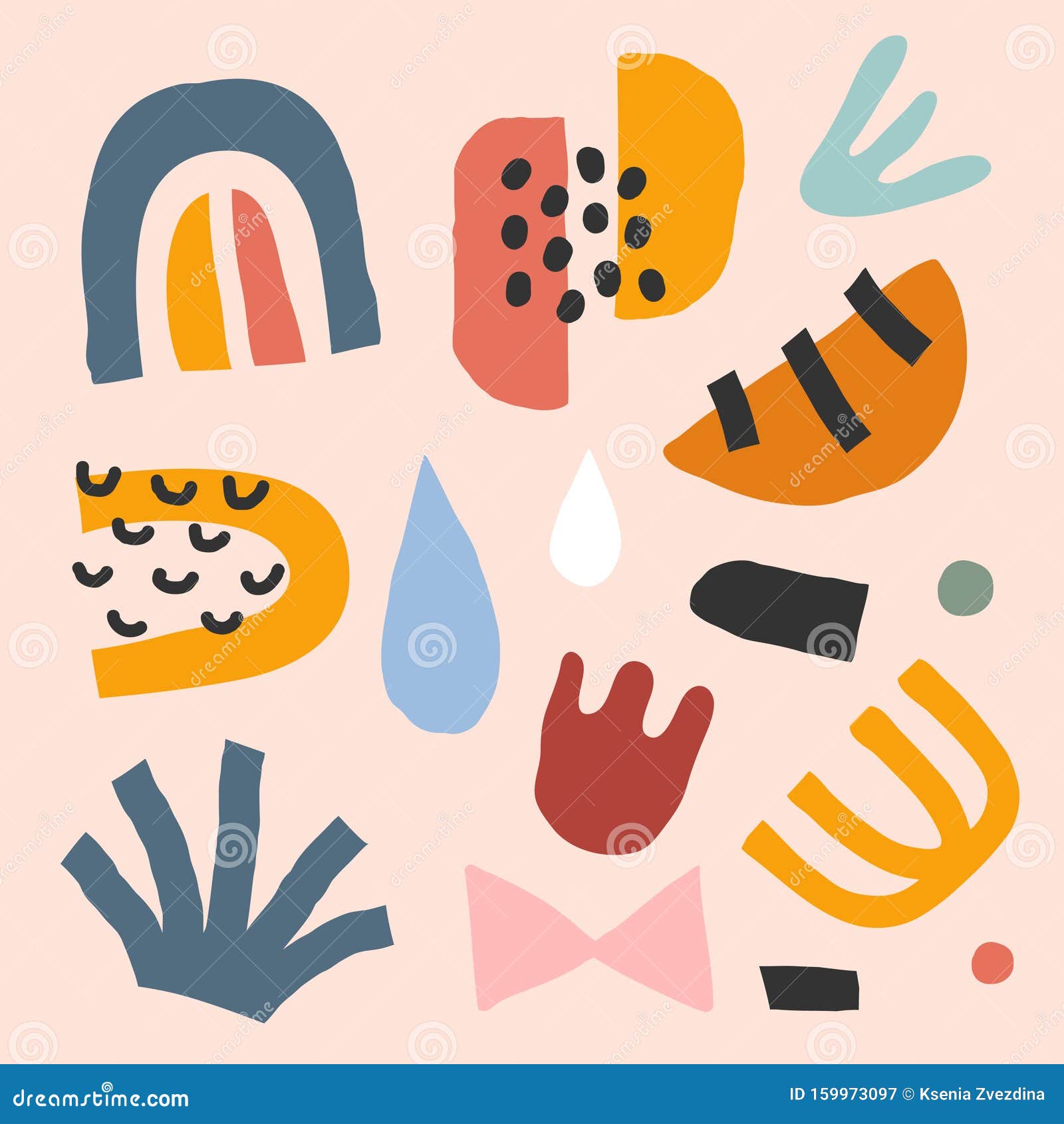 collection of flat hand drawn modern abstract s. colorful abstraction doodles and s.