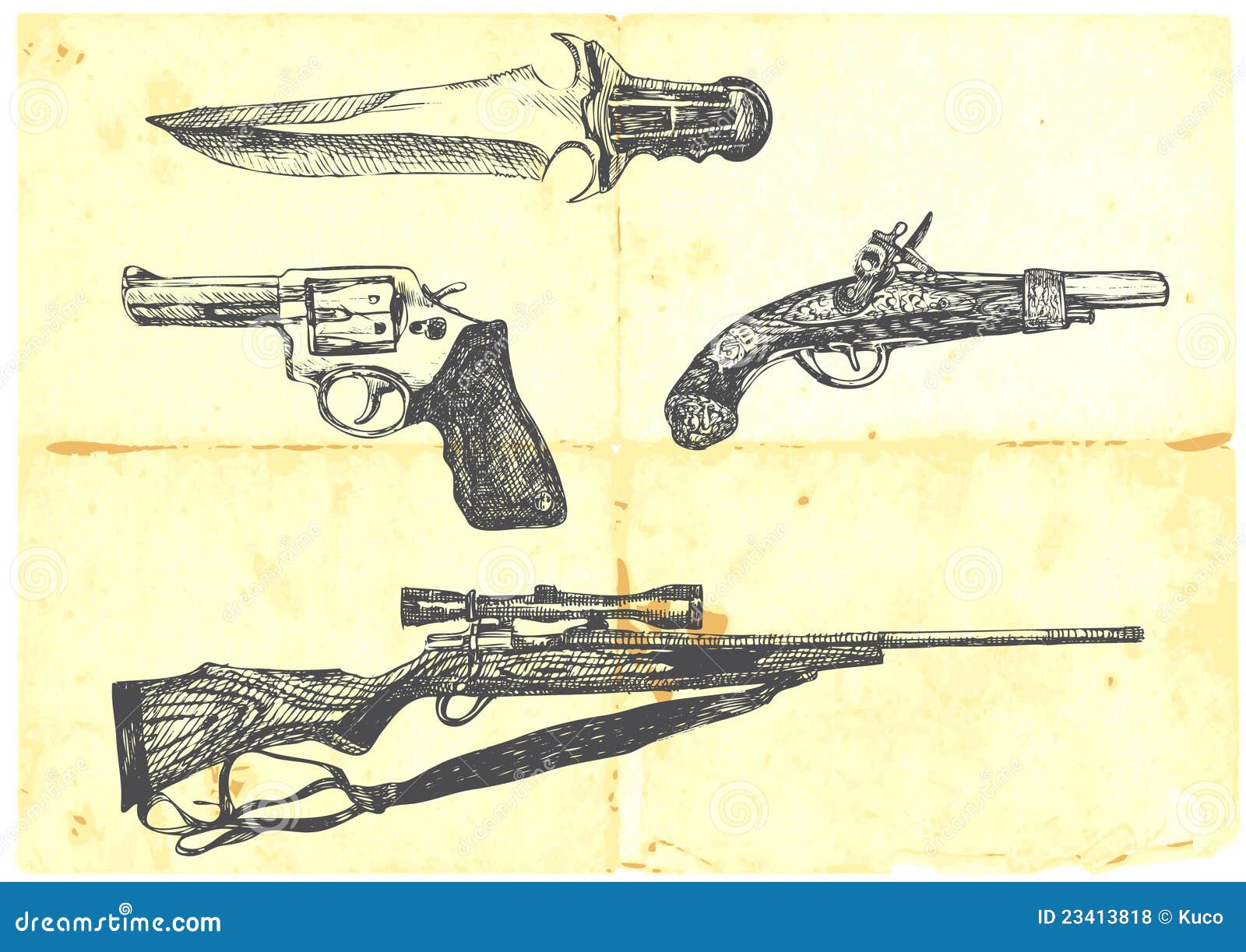 Collection of four weapons stock vector. Illustration of archaically