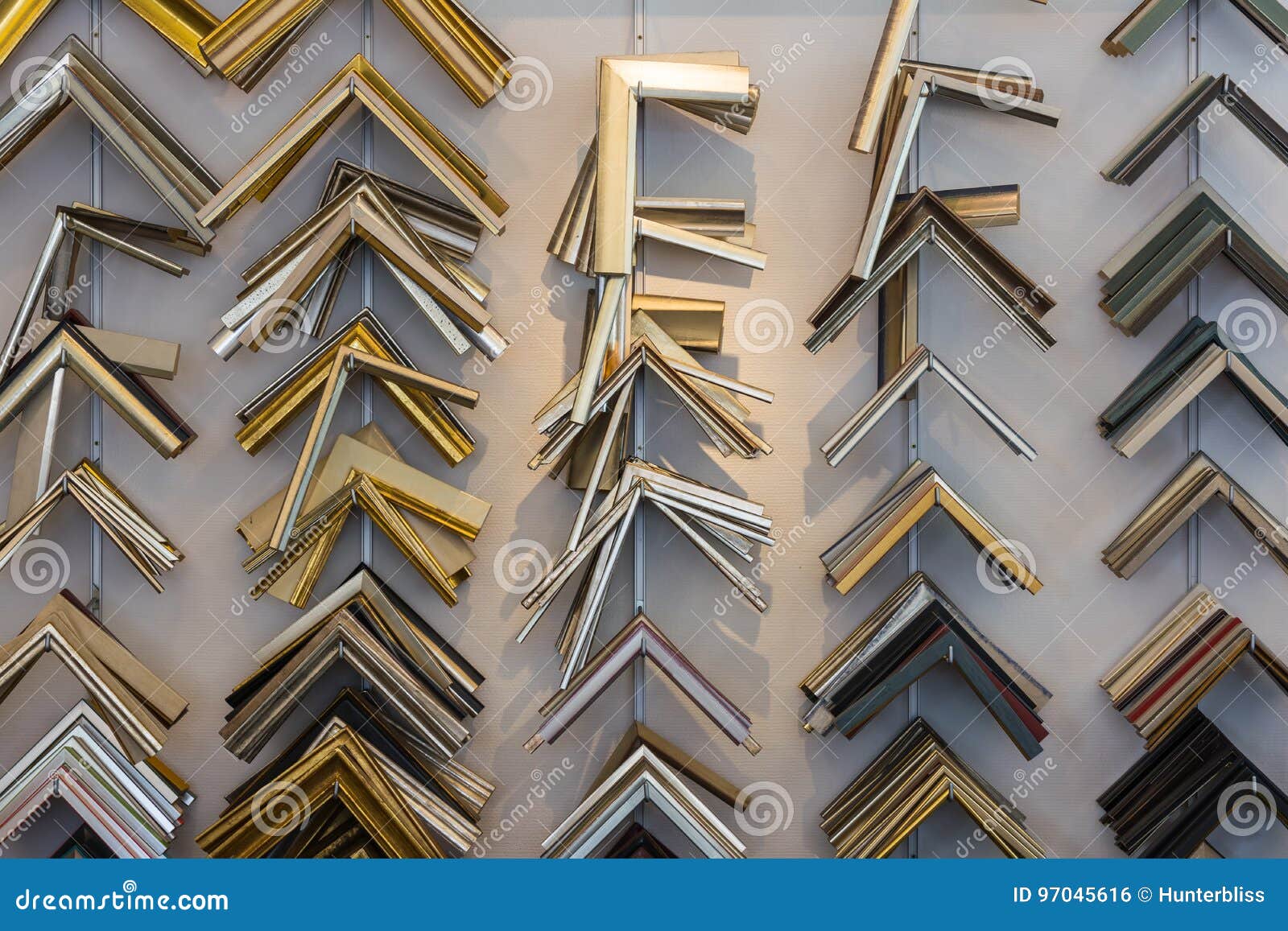 Collection of Framing Equipment Corners Racks Shelf Store Shop W Stock Photo Image of front