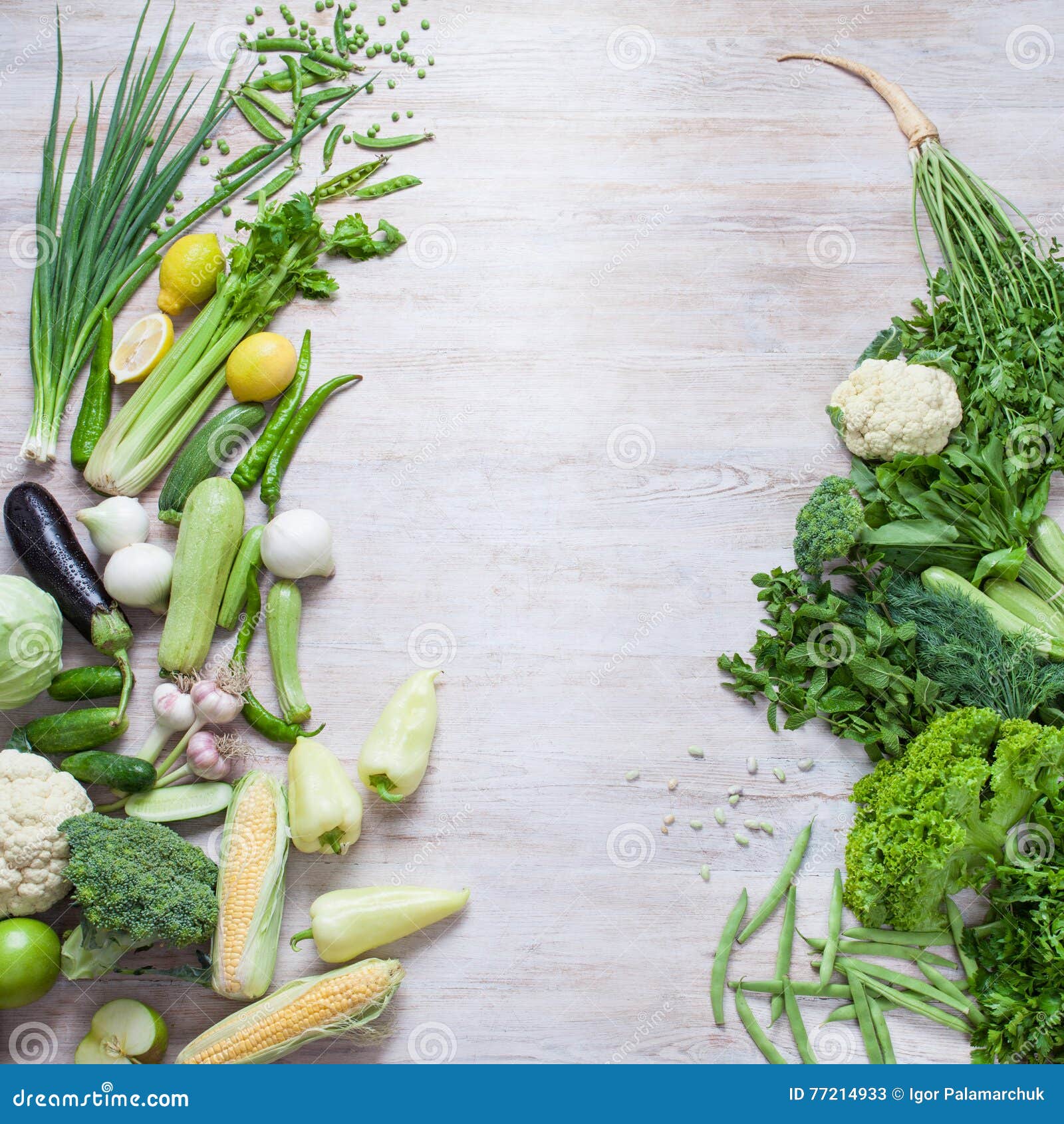 Collection of Fresh Green Vegetables on White Rustic Background. Stock  Image - Image of sprouts, capsicum: 77214933