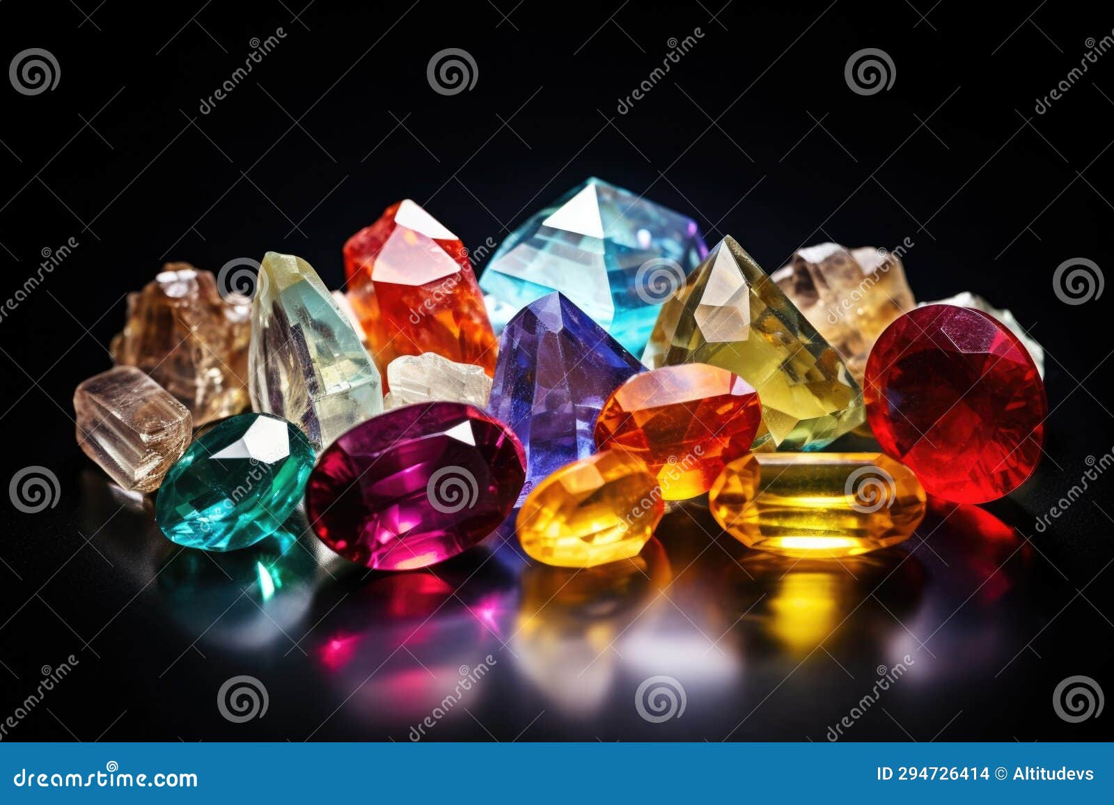 A Collection of Gemstones, with One Radiating Brighter Stock Photo