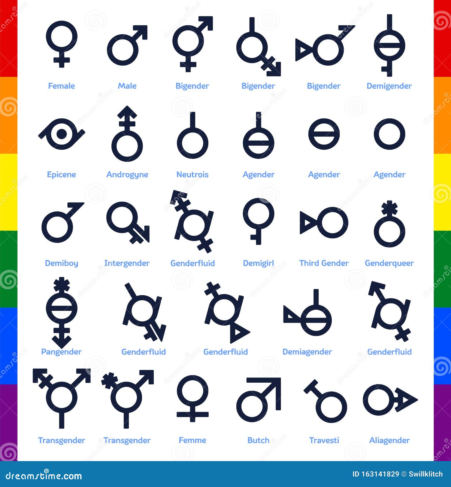 Collection Of Gender Icons Or Signs For Sexual Freedom And Equality In 