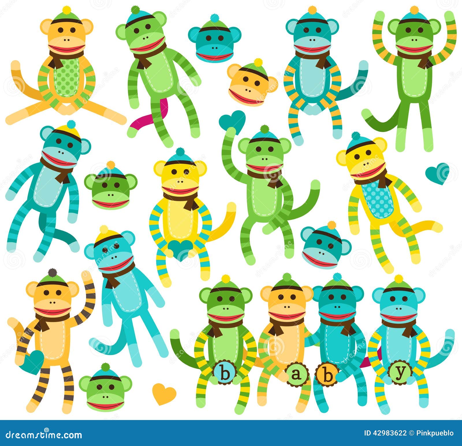 Collection of Gender Neutral Sock Monkey Vectors Stock Vector ...