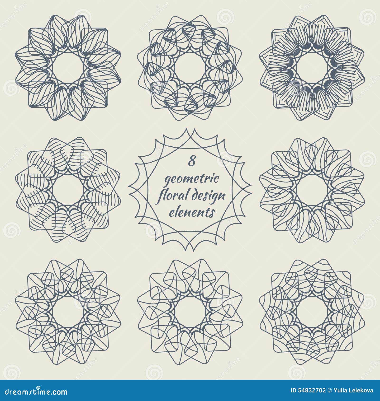 Collection of Geometric Floral Design Elements Stock Vector