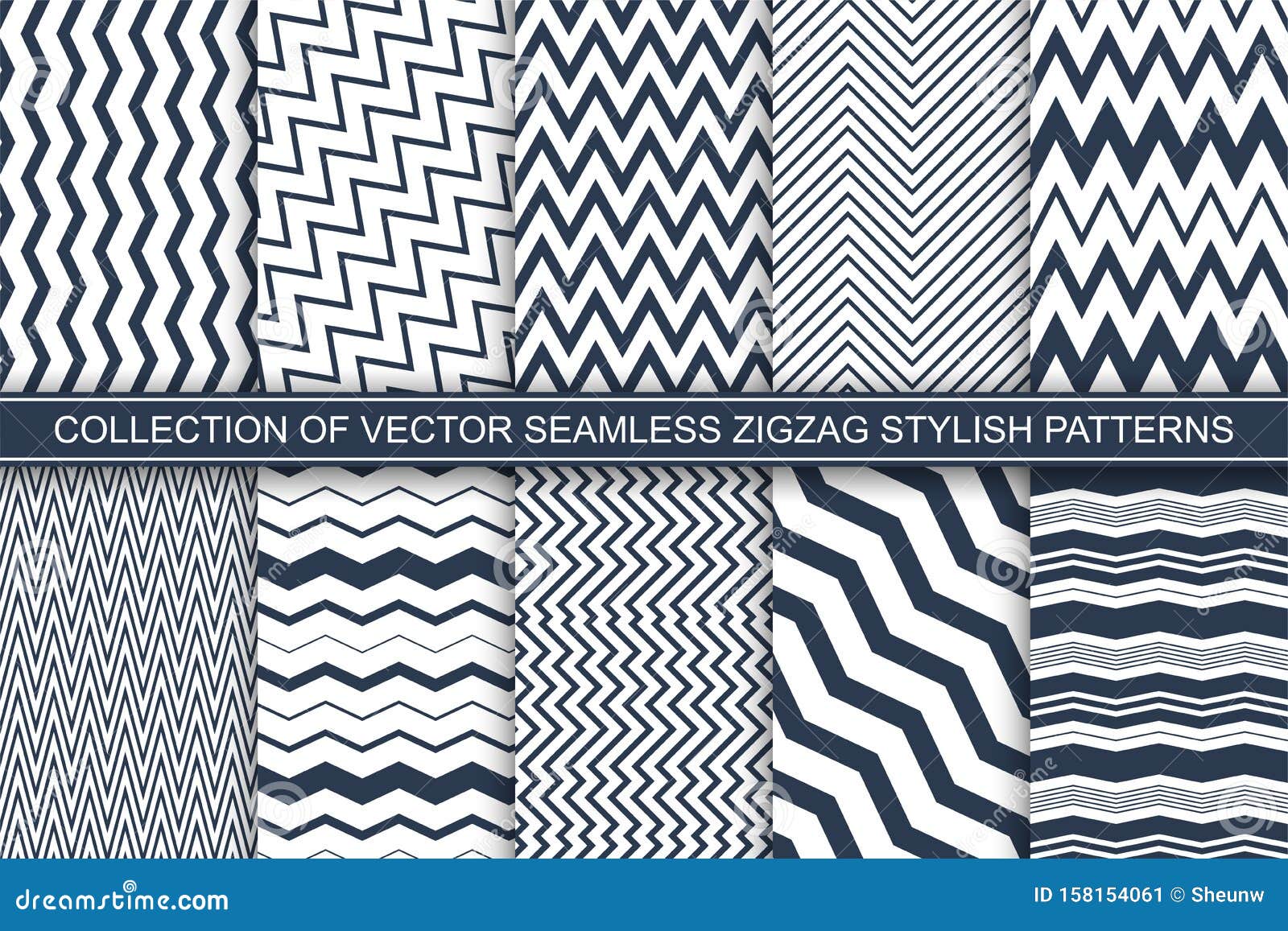 Collection of Geometric Seamless Striped Patterns Blue and White